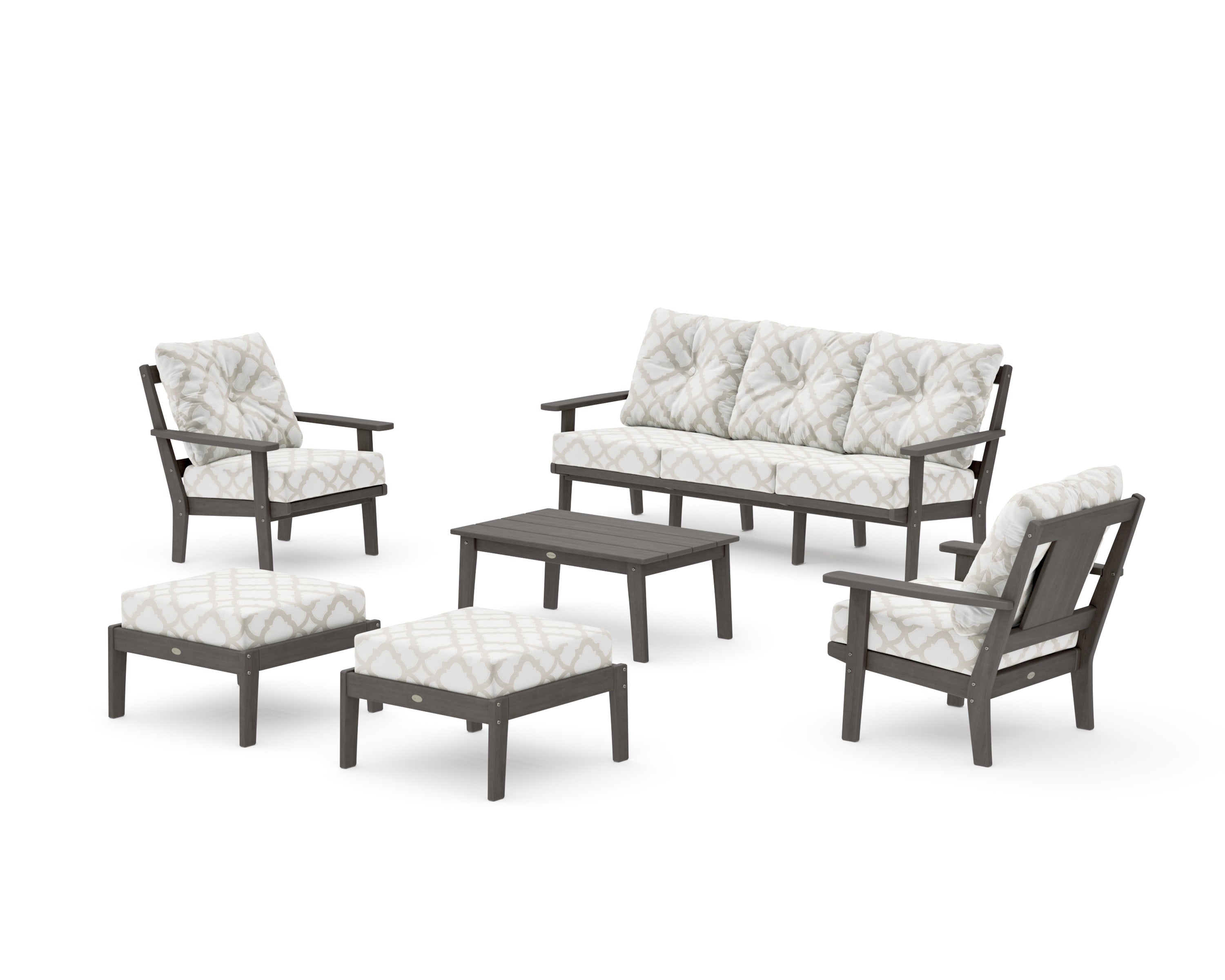 Prairie 6-Piece Lounge Sofa Set in Driftwood / Trellis Dune Burlap