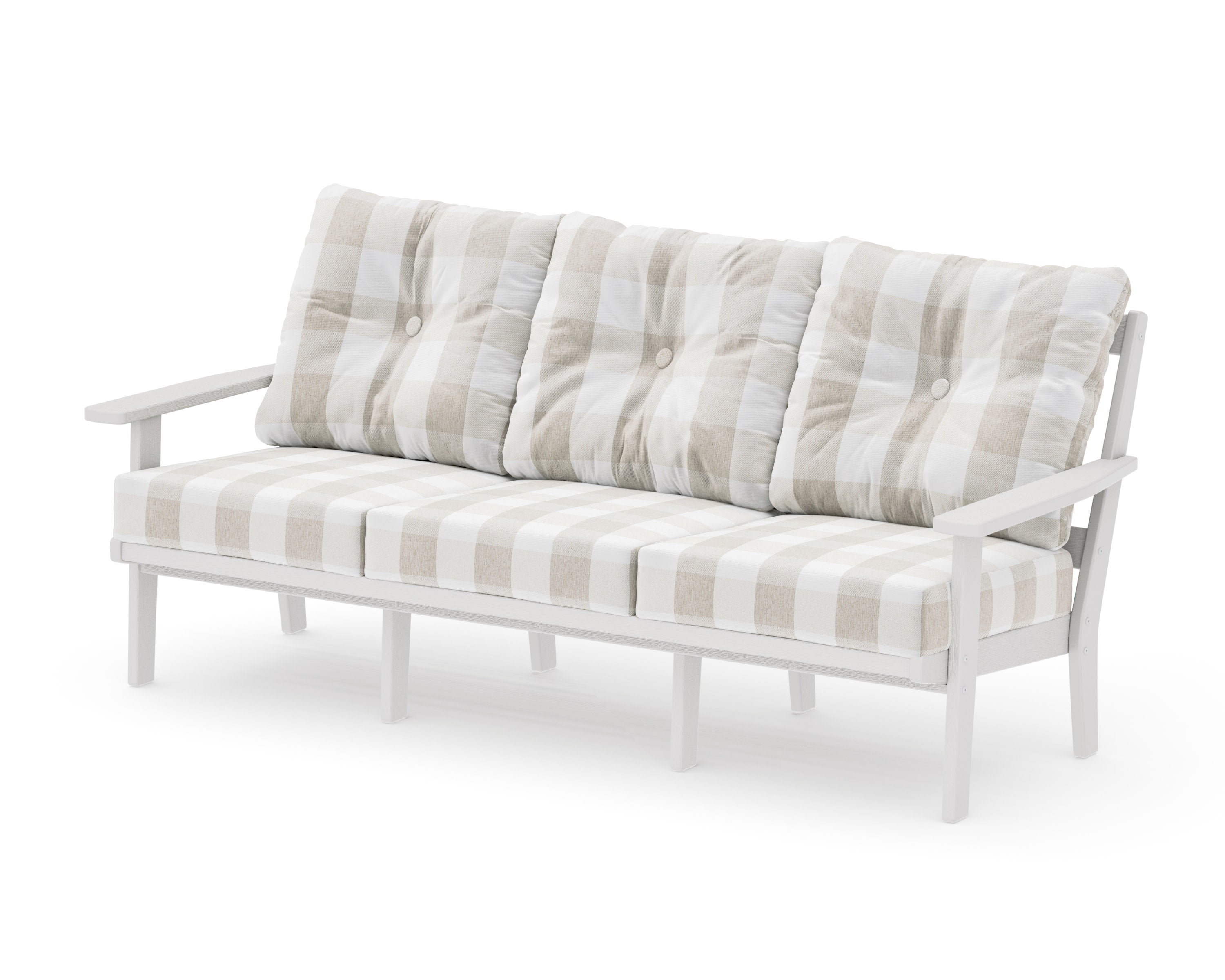 Oxford Deep Seating Sofa in Vintage White / Buffalo Plaid Dune Burlap