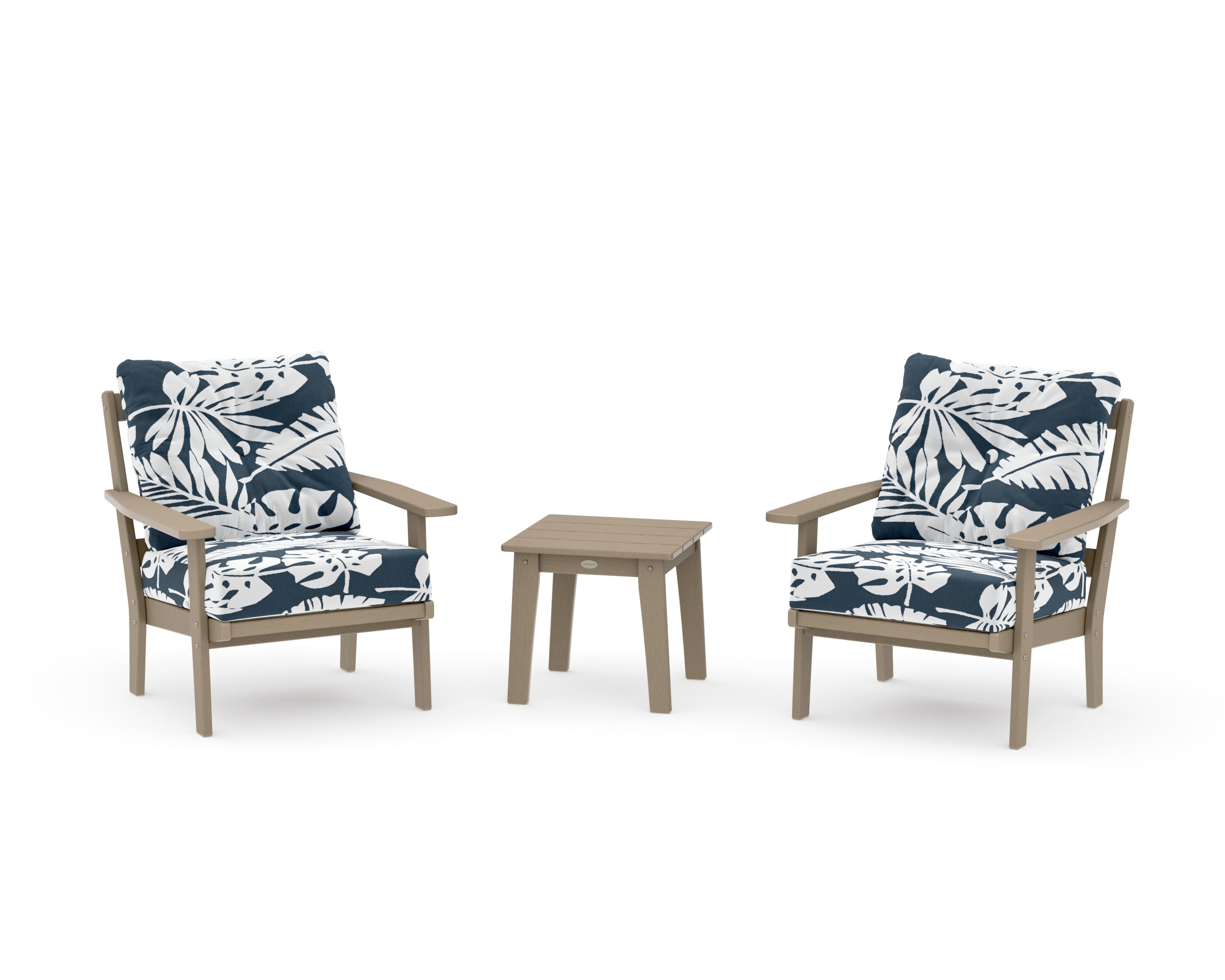 Prairie 3-Piece Deep Seating Set in Vintage Sahara / Leaf Marine Indigo