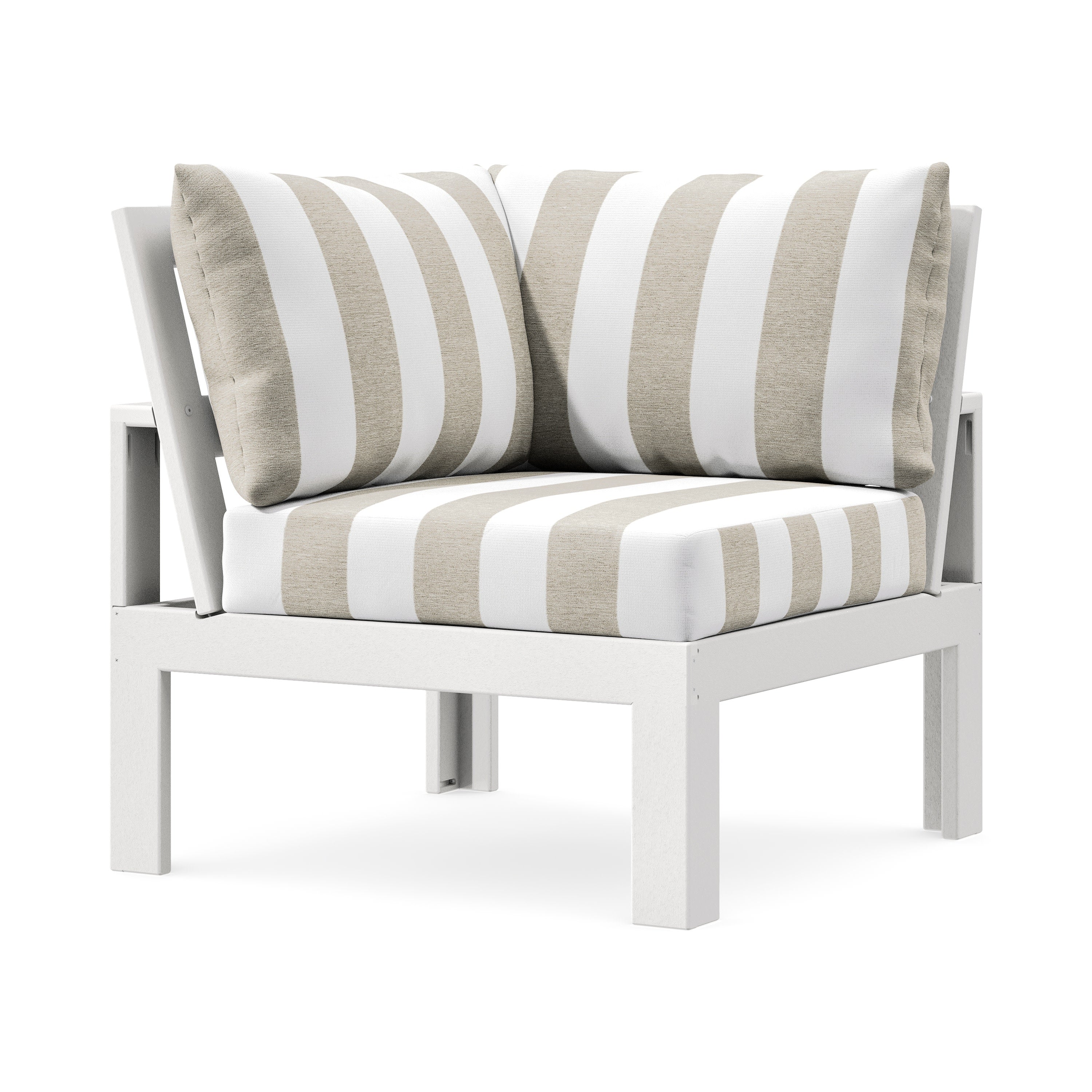 Modular Corner Chair in White / Cabana Stripe Dune Burlap