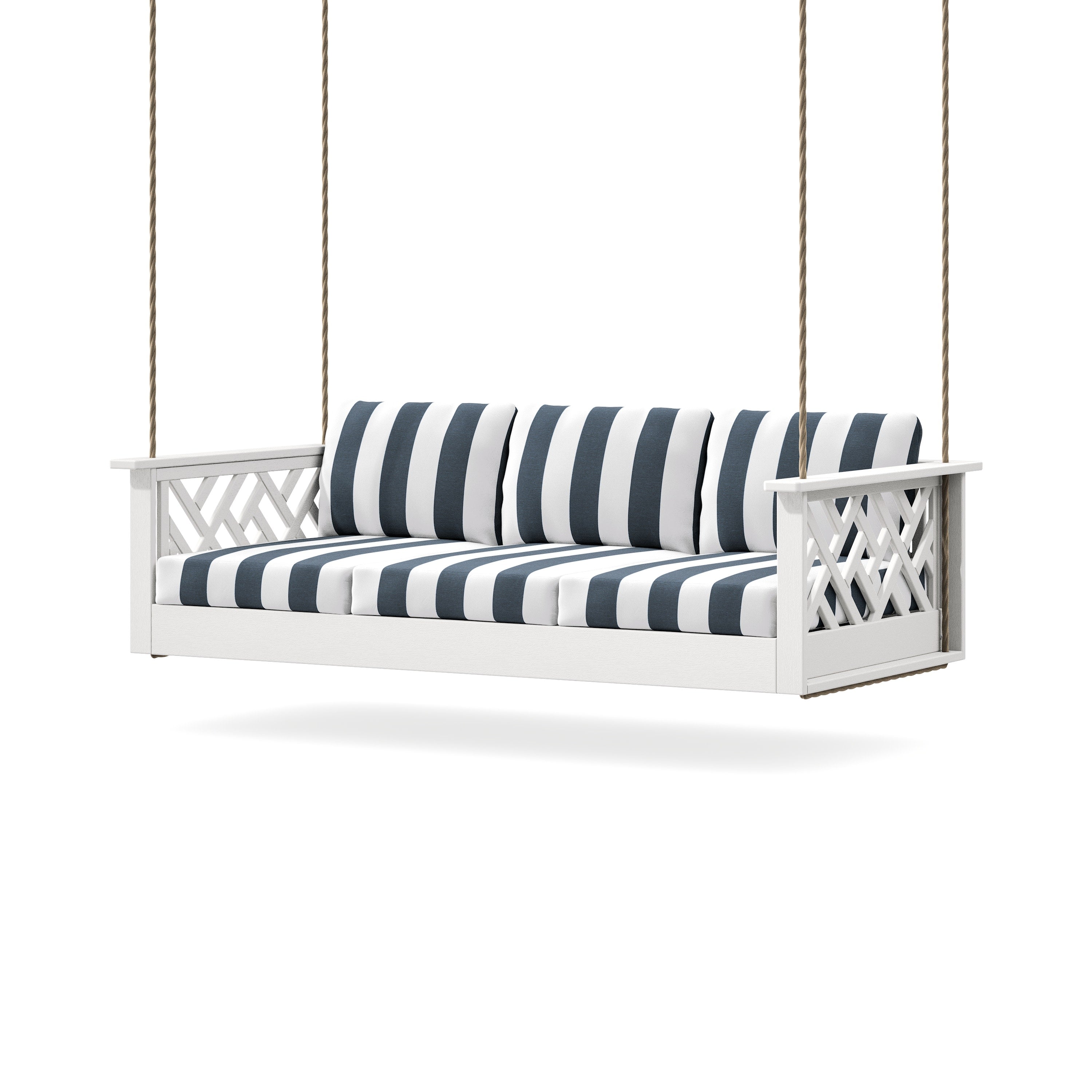 Chippendale Daybed Swing in Vintage White / Cabana Stripe Marine Indigo