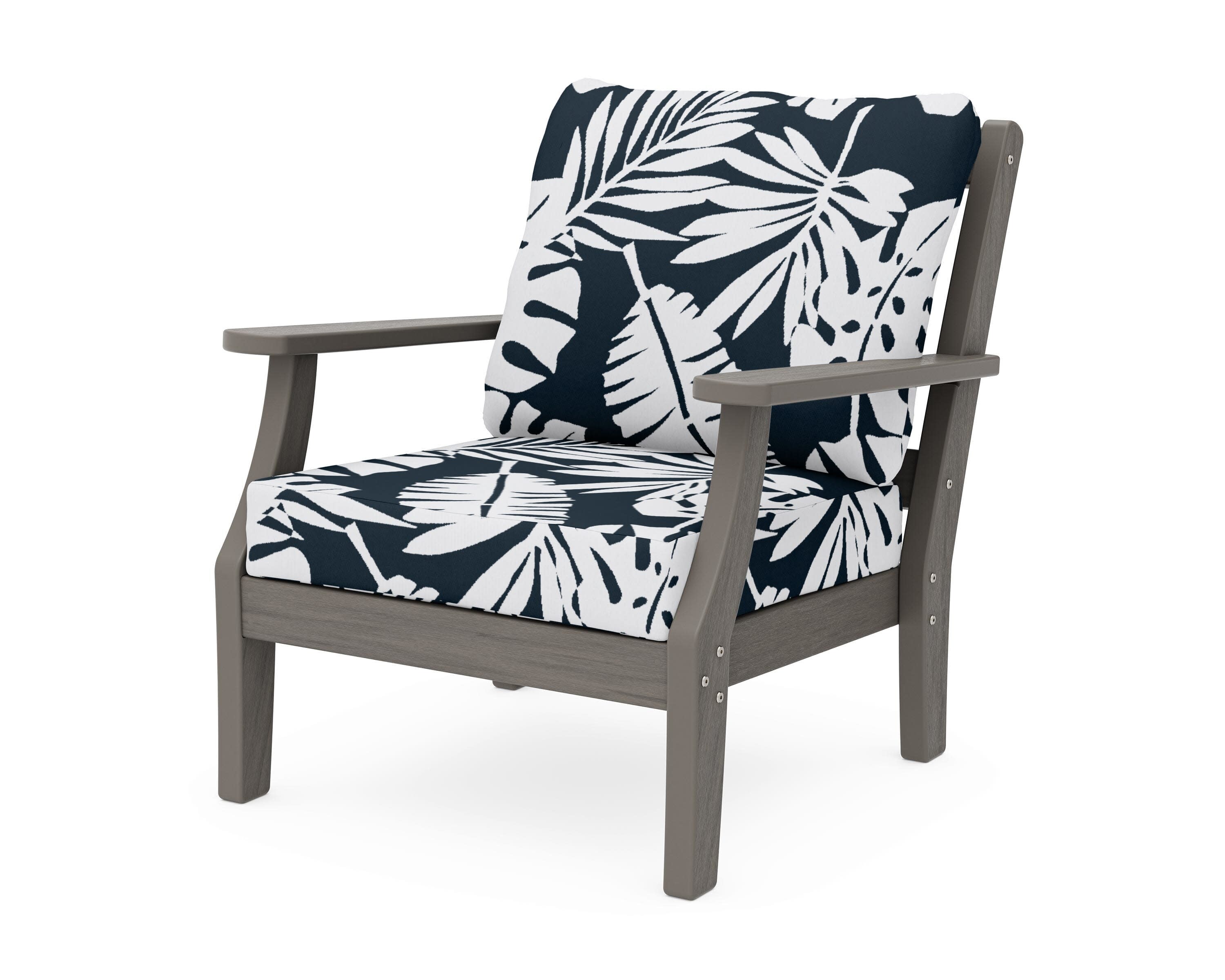 Chinoiserie Deep Seating Chair in Driftwood / Leaf Marine Indigo