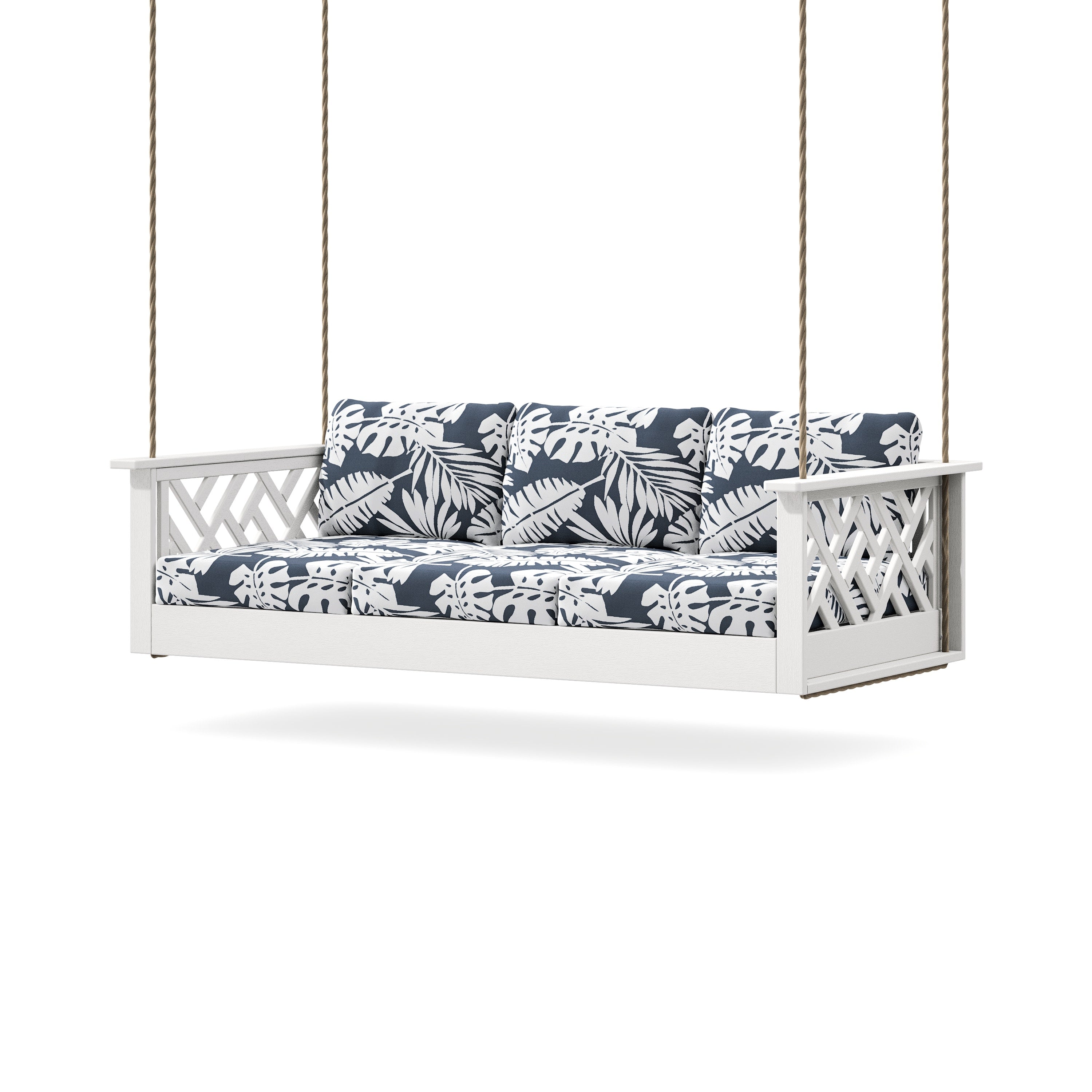 Chippendale Daybed Swing in Vintage White / Leaf Marine Indigo