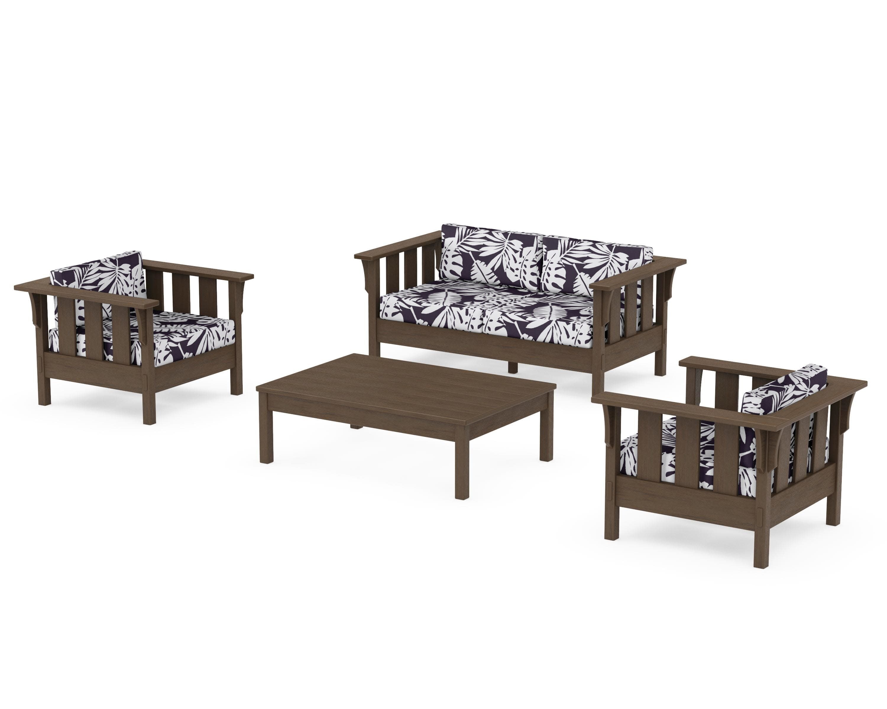 Acadia 4-Piece Deep Seating Set with Loveseat in Kona / Leaf Navy