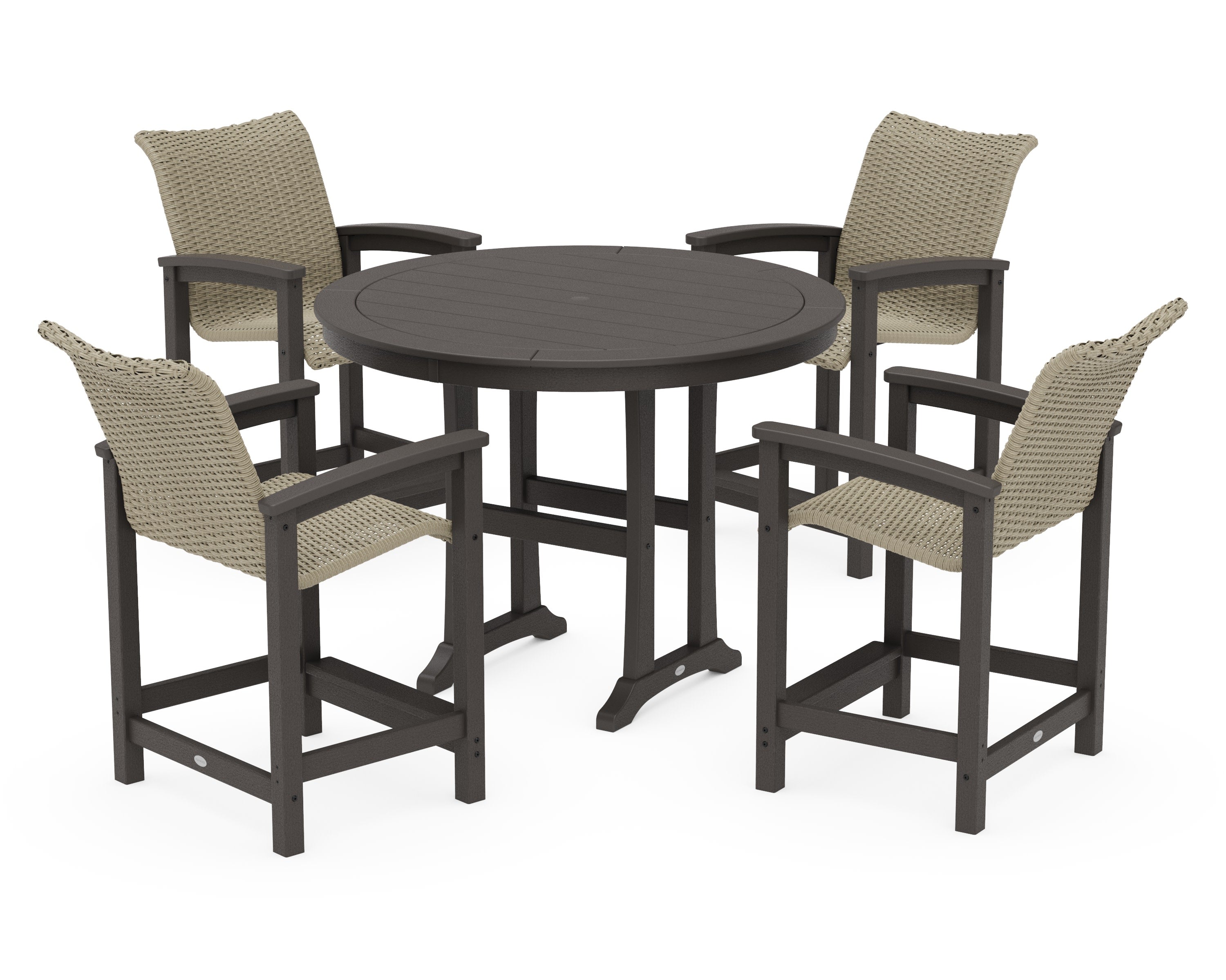 Coastal Woven 5-Piece Round Counter Set in Vintage Coffee / Dune Grass