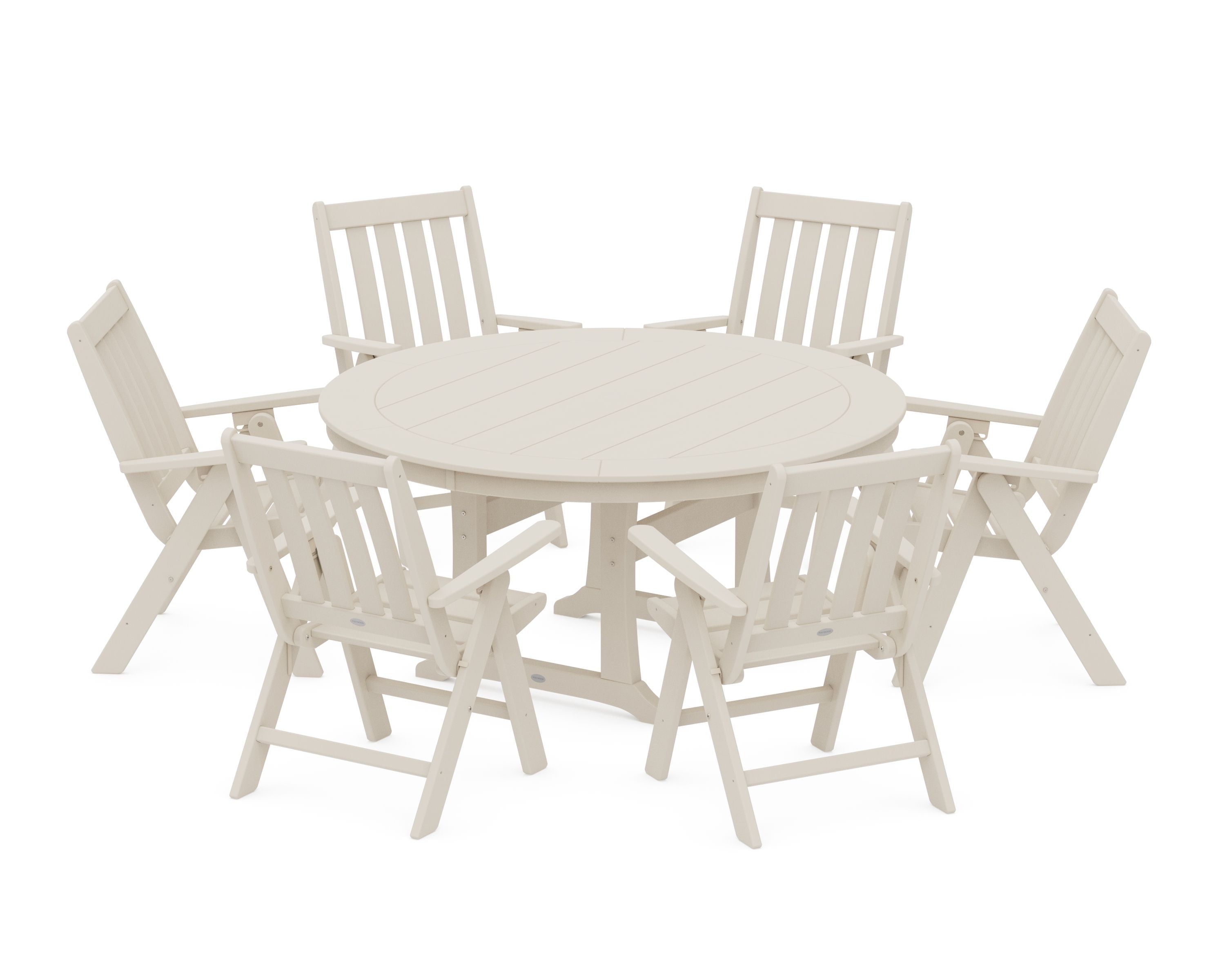 Vineyard Folding 7-Piece Side Chair Round Dining Set in Sand