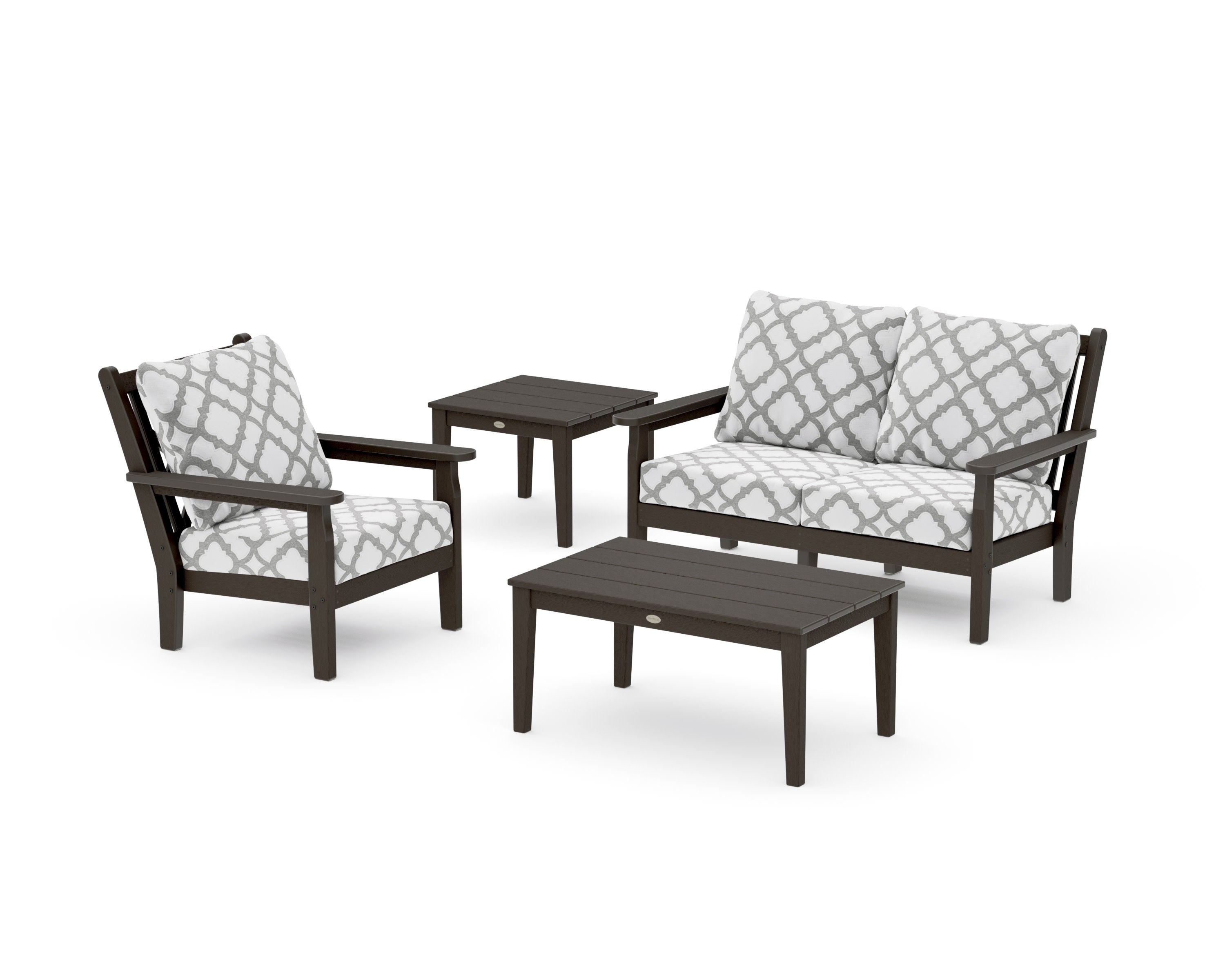 Chippendale 4-Piece Deep Seating Set in Vintage Coffee / Trellis Grey Mist