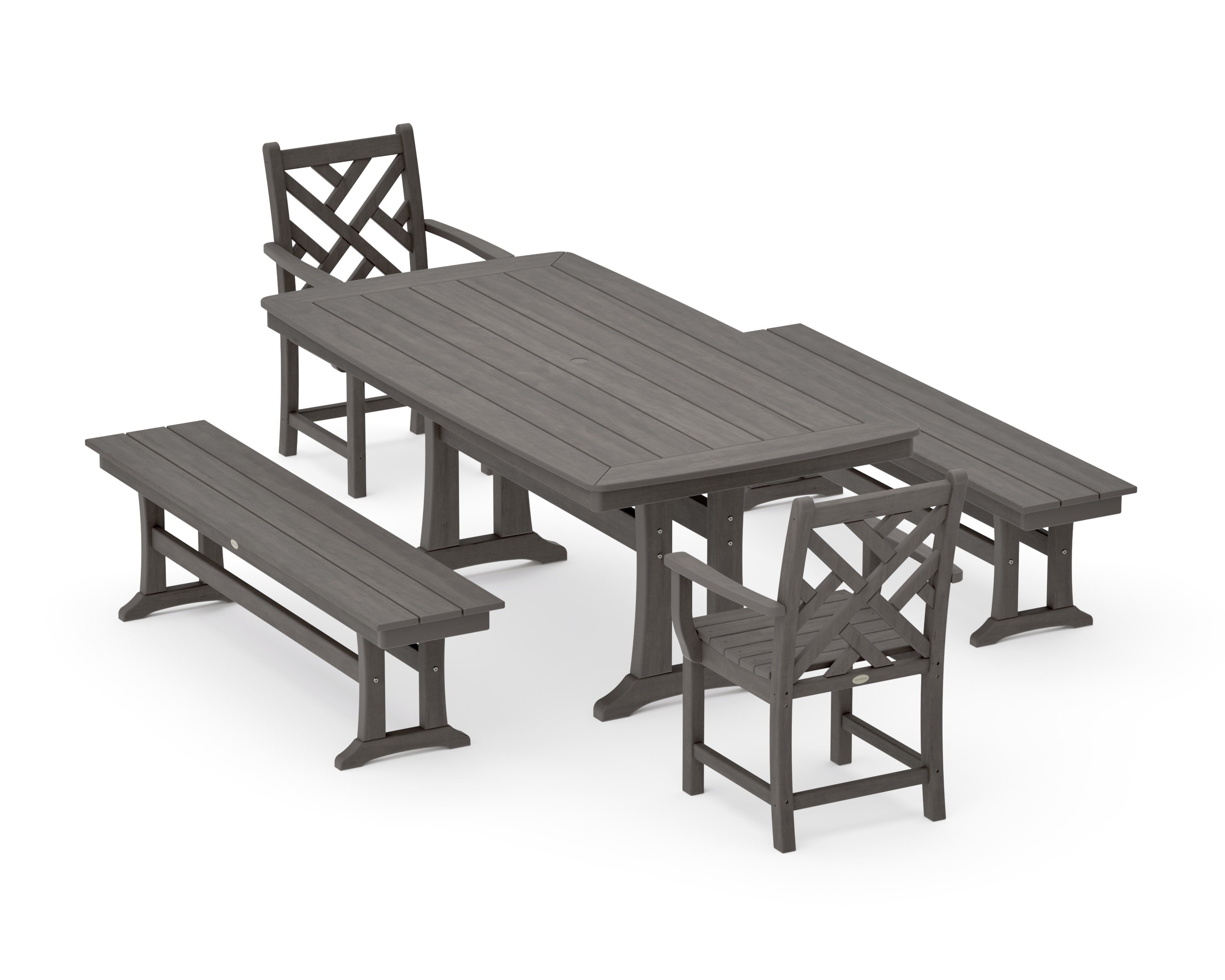 Chippendale 5-Piece Dining Set with Trestle Legs in Driftwood