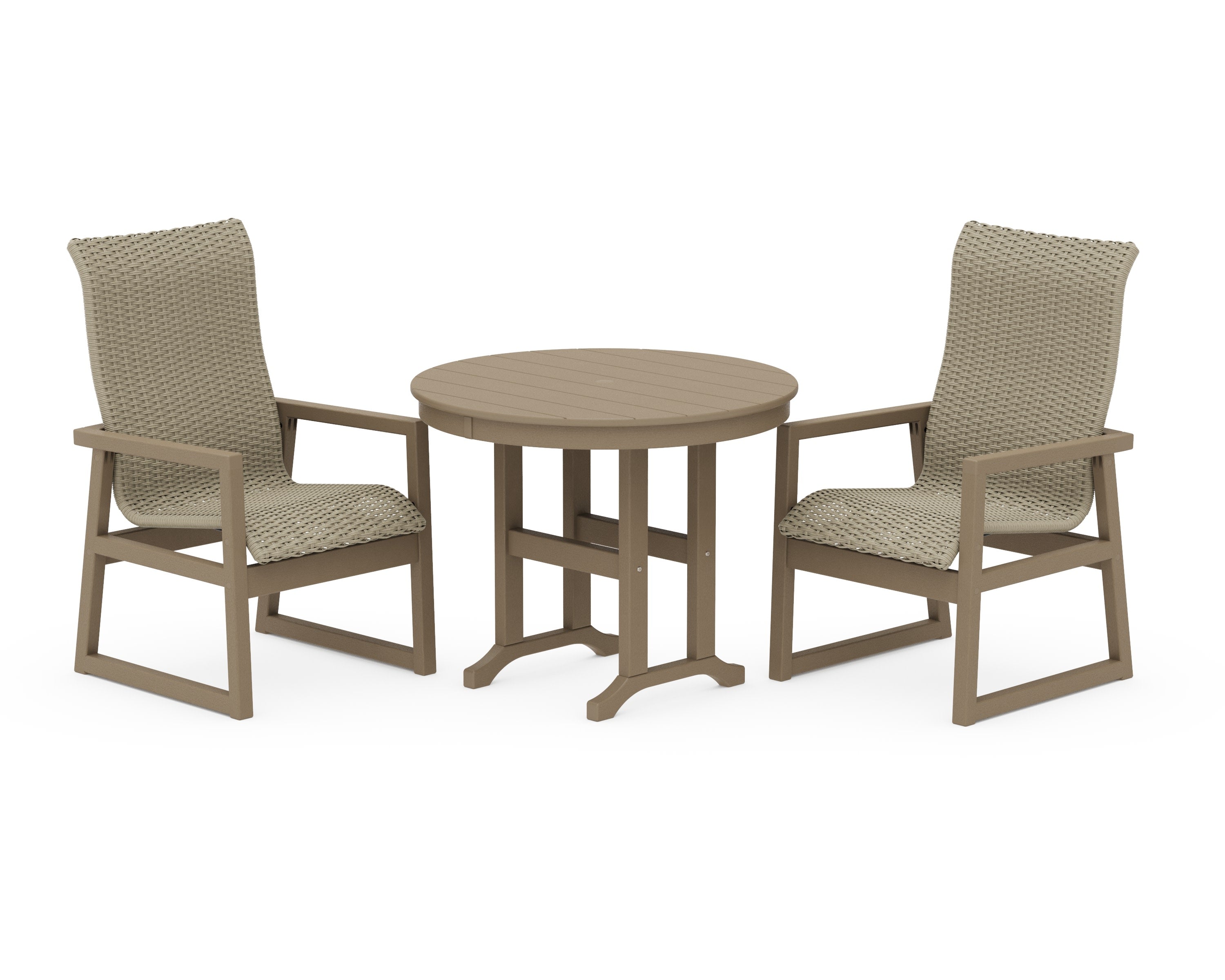 EDGE Woven Highback 3-Piece Farmhouse Dining Set in Vintage Sahara / Dune Grass