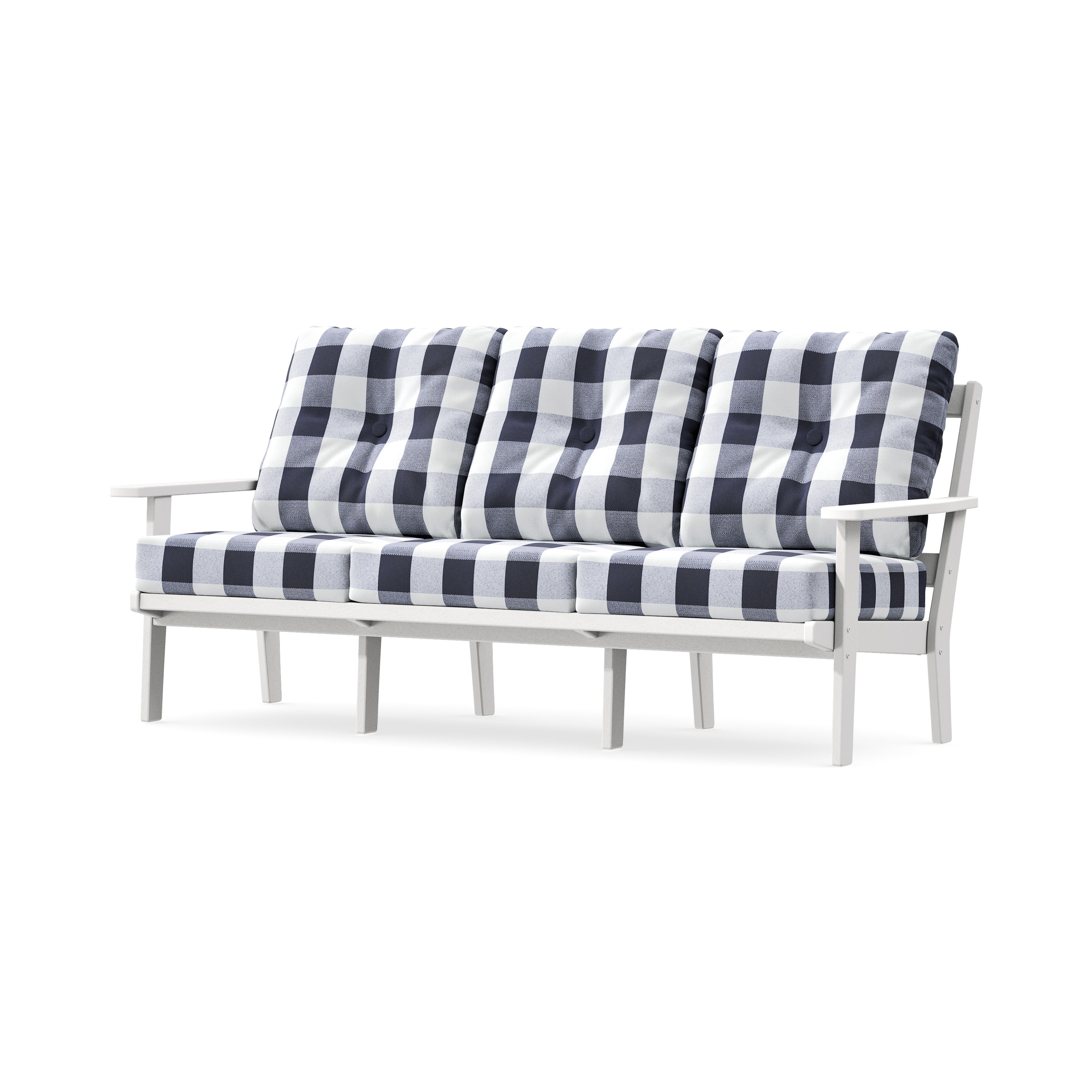 Oxford Deep Seating Sofa in White / Buffalo Plaid Navy