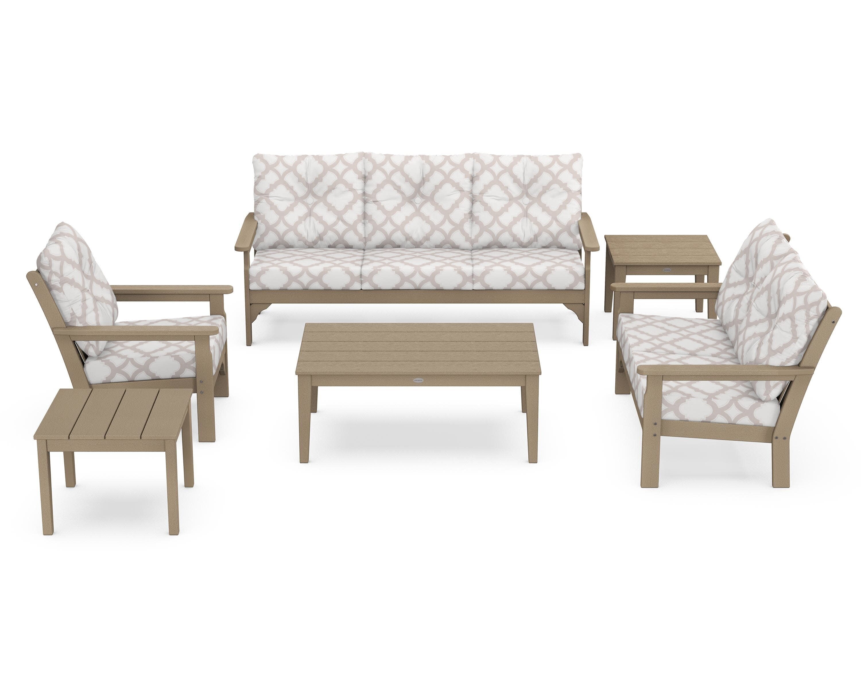 Vineyard 6-Piece Deep Seating Set in Vintage Sahara / Trellis Dune Burlap
