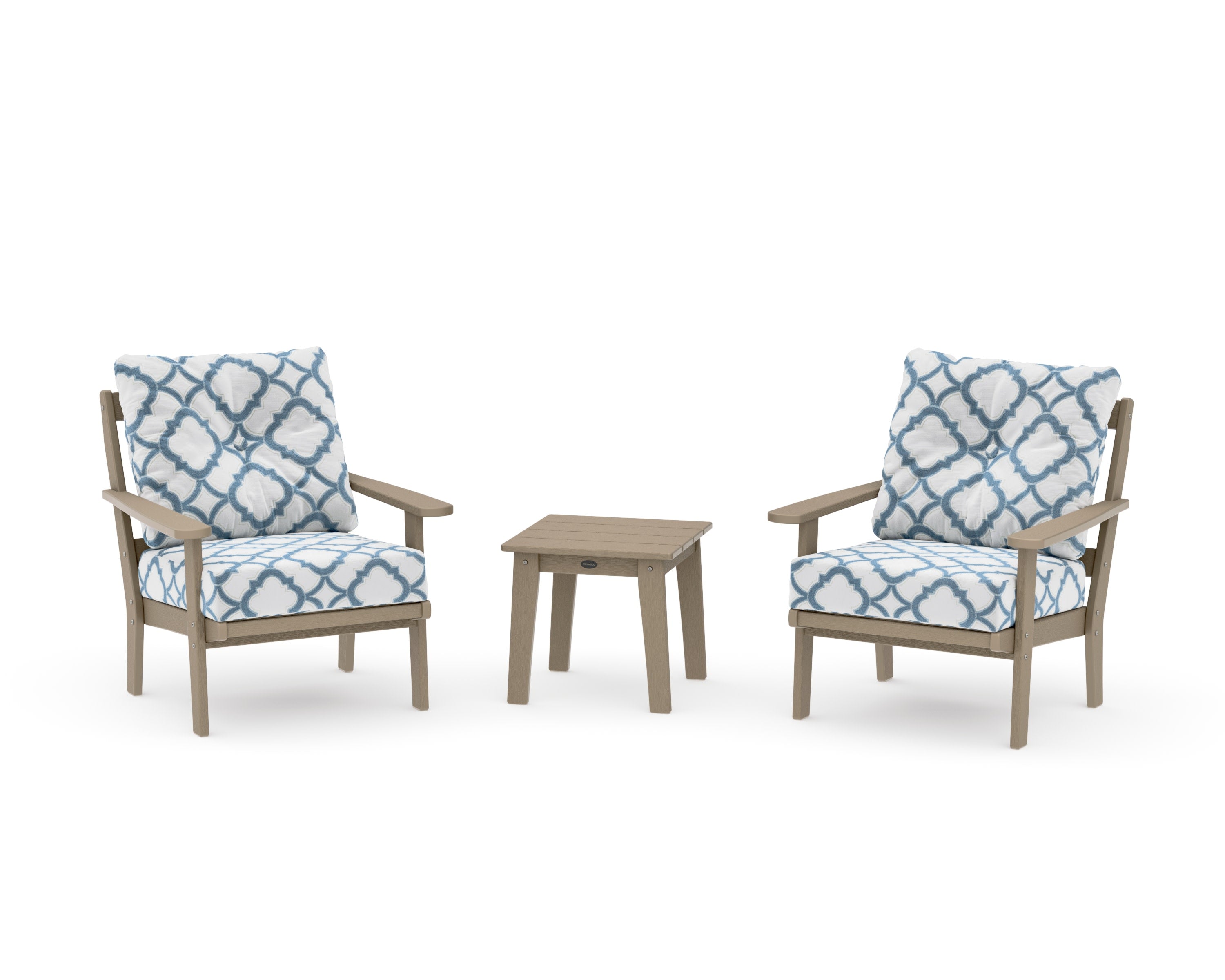 Mission 3-Piece Deep Seating Set in Vintage Sahara / Trellis Sky Blue