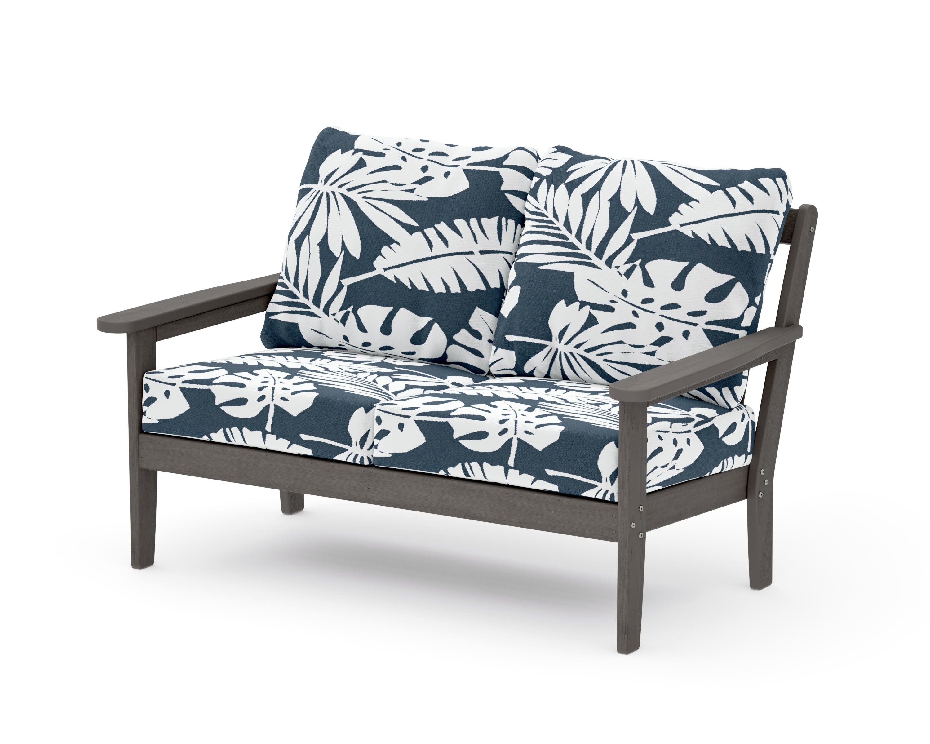 Cottage Deep Seating Loveseat in Driftwood / Leaf Marine Indigo