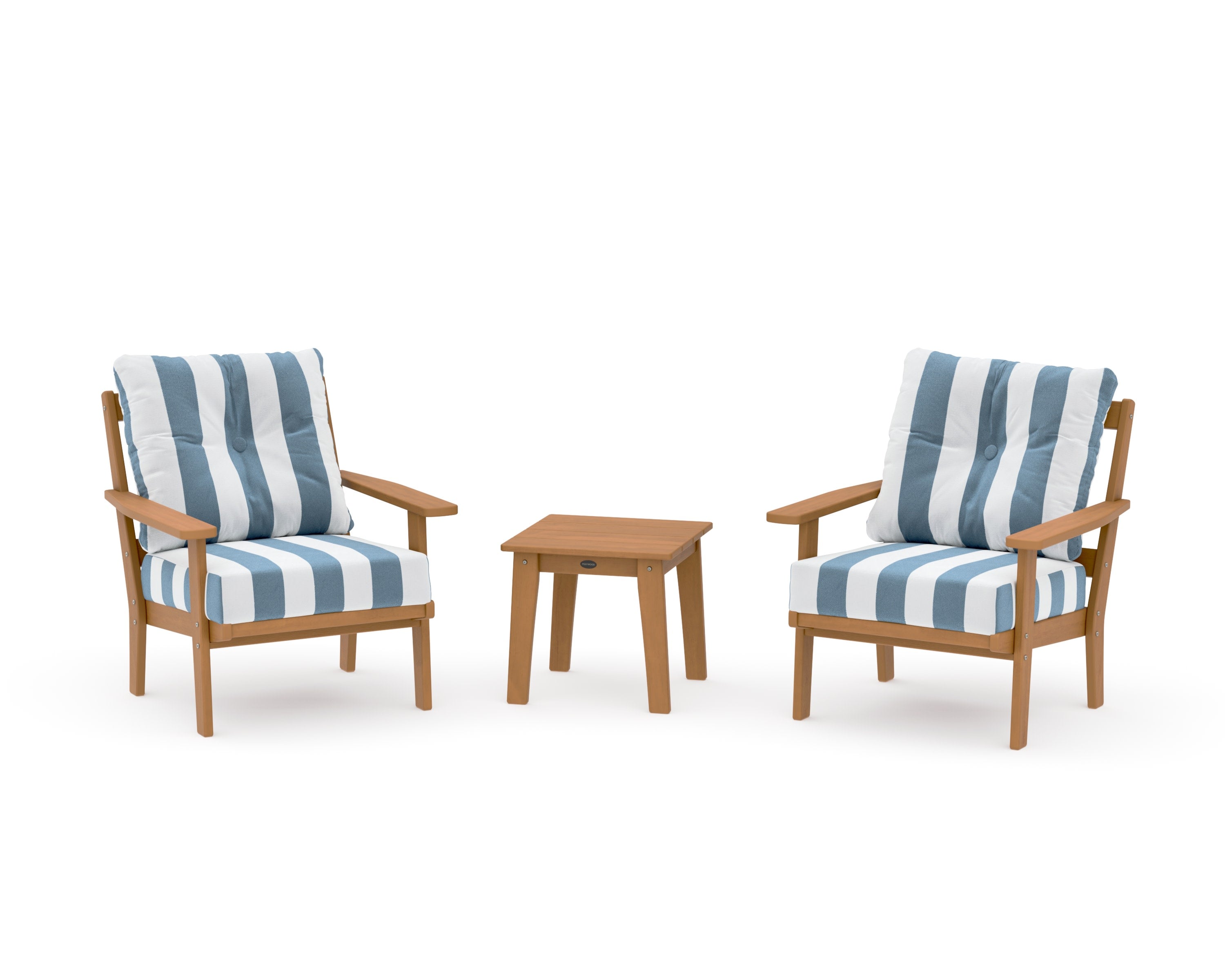 Oxford 3-Piece Deep Seating Set in Natural / Cabana Stripe Sky Blue