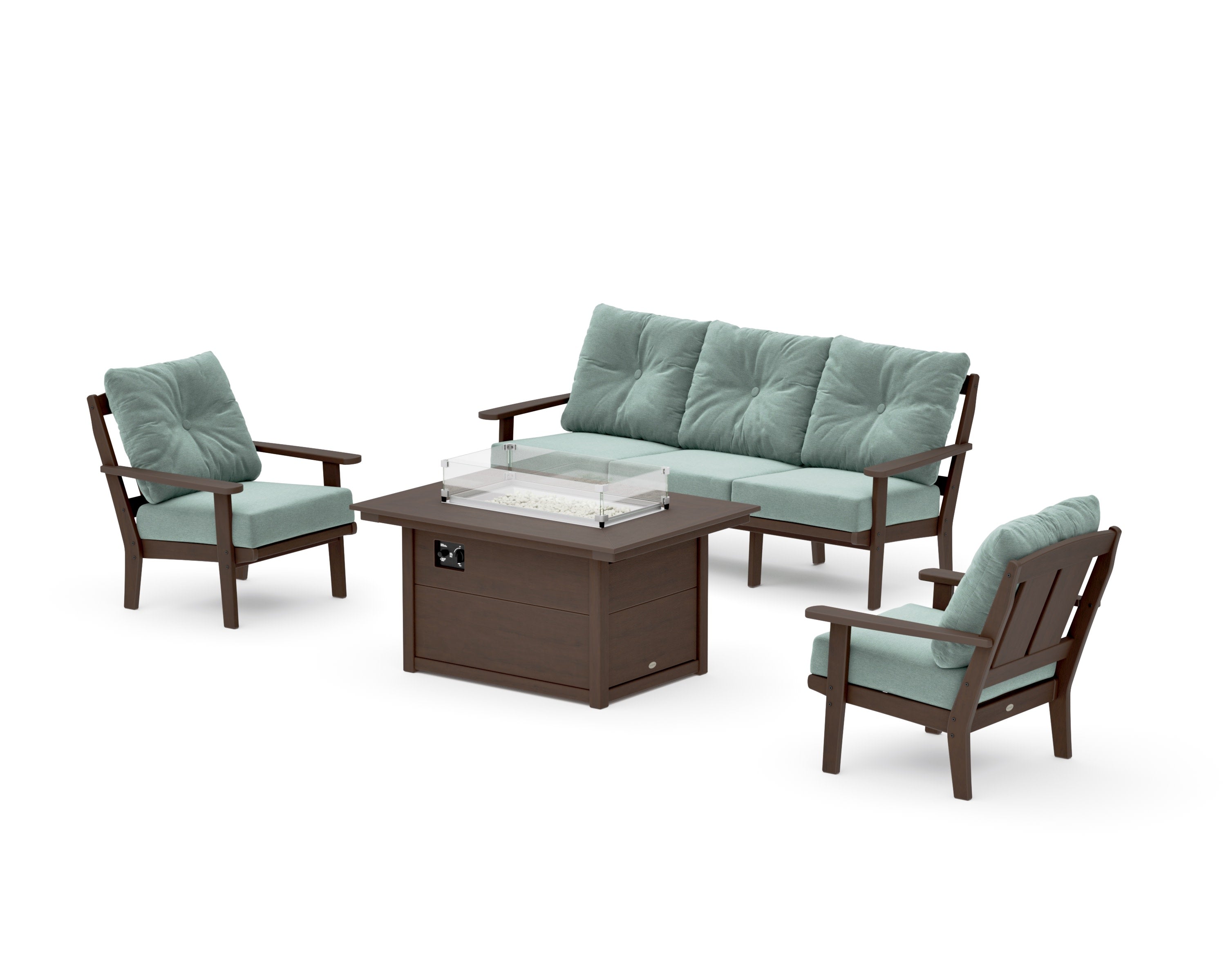 Mission Deep Seating Fire Pit Table Set in Kona / Glacier Spa