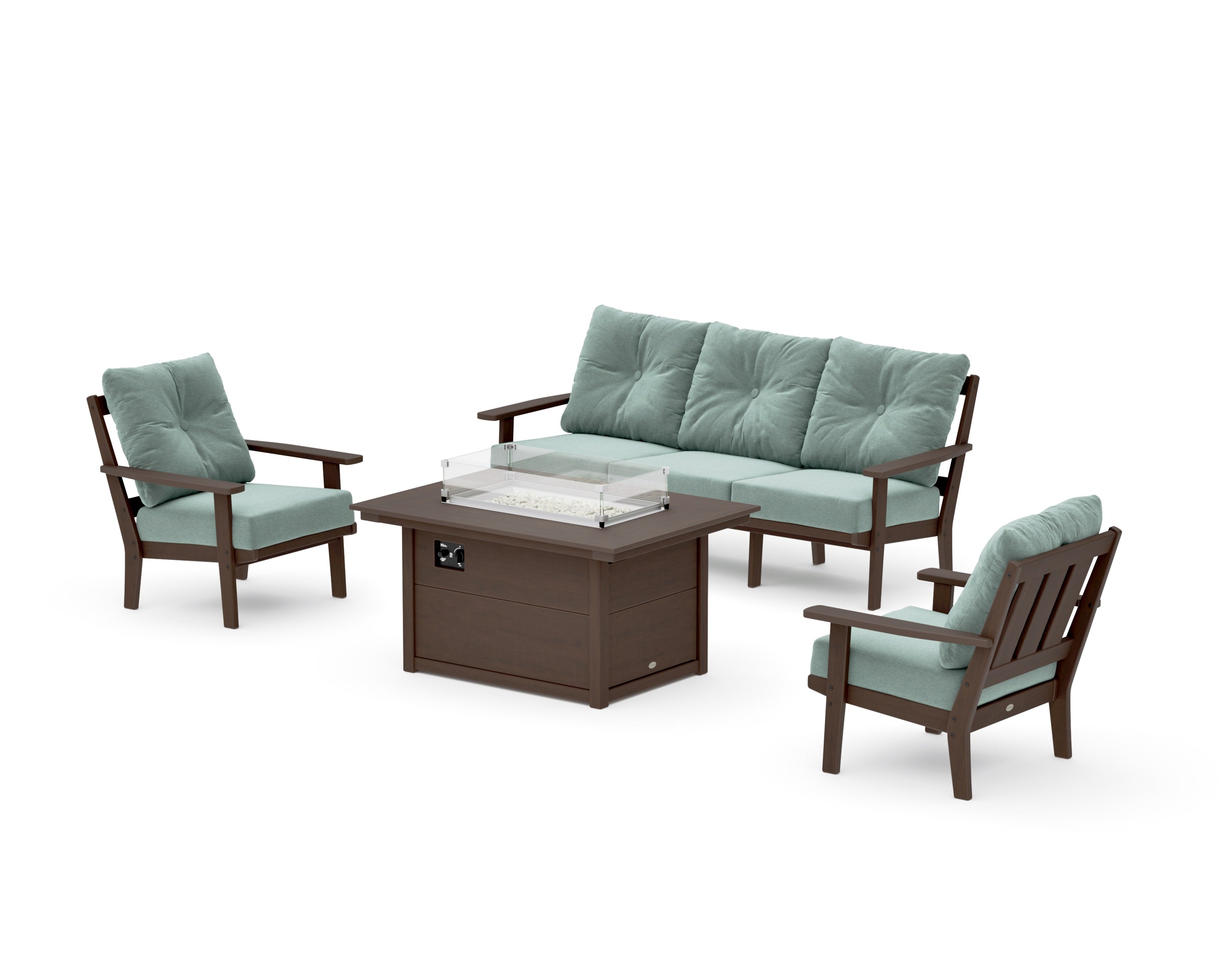Oxford Deep Seating Fire Pit Table Set in Kona / Glacier Spa