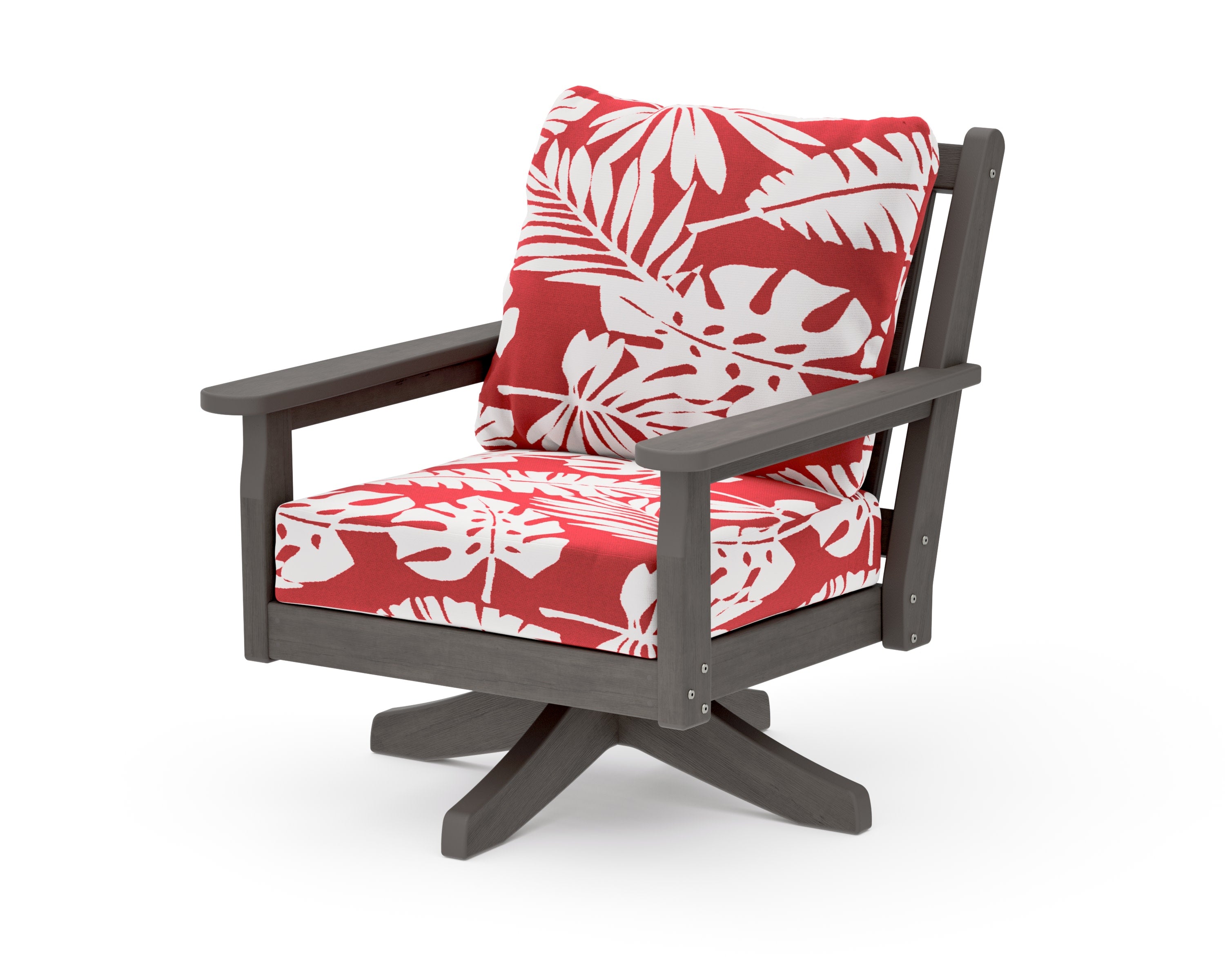 Chippendale Deep Seating Swivel Chair in Driftwood / Leaf Crimson