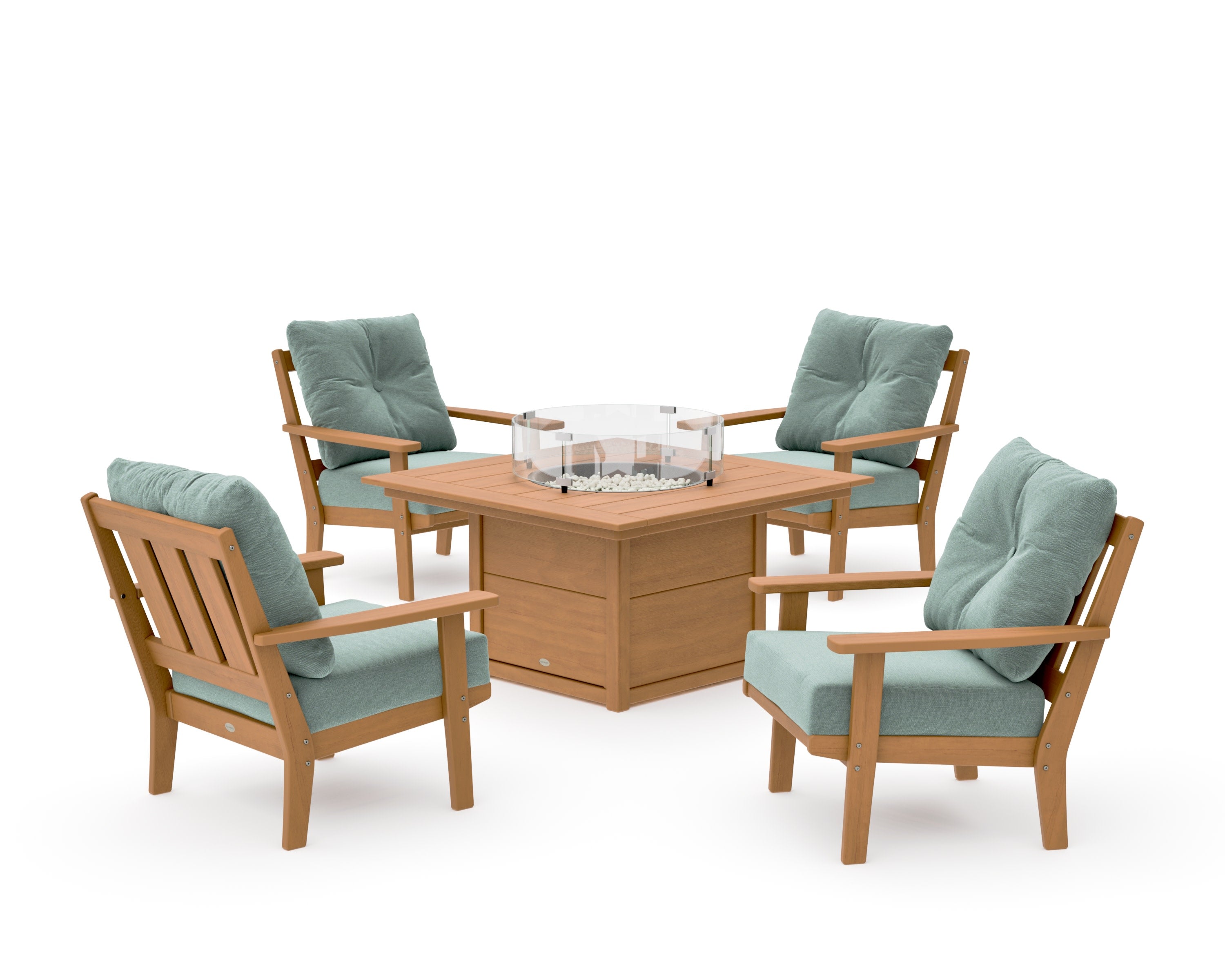 Oxford 5-Piece Deep Seating Set with Fire Pit Table in Natural / Glacier Spa