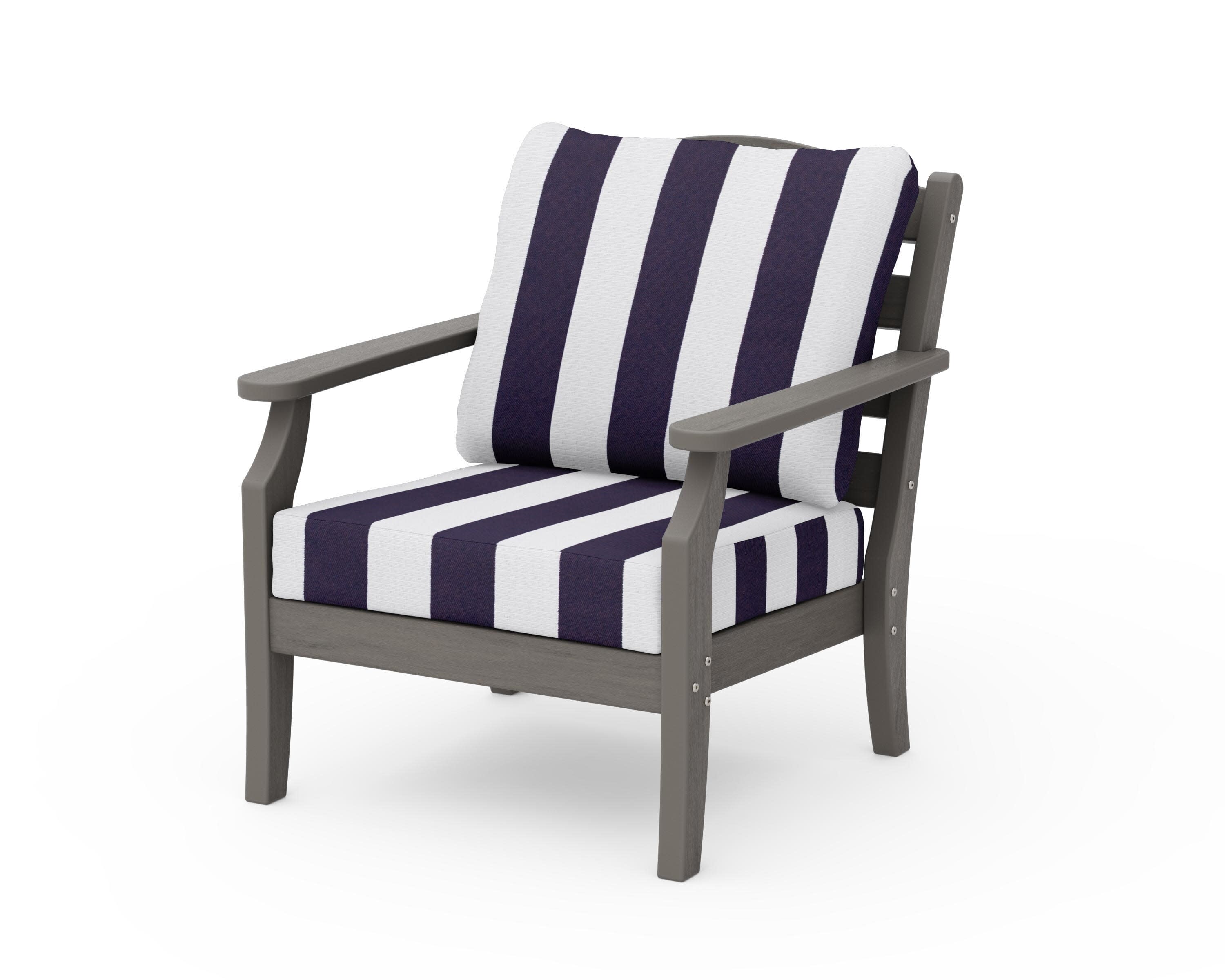 Savannah Deep Seating Chair in Driftwood / Cabana Stripe Navy