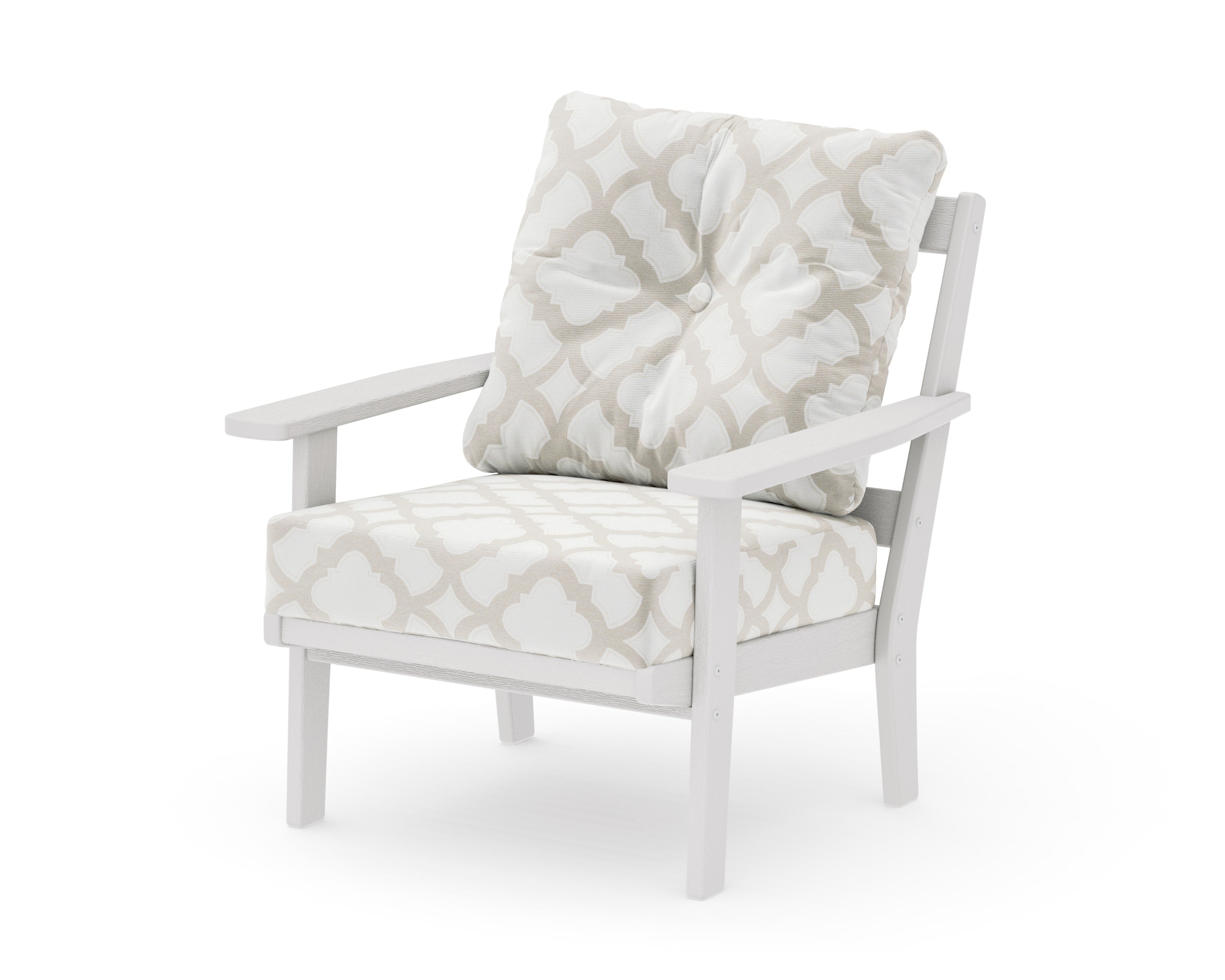 Oxford Deep Seating Chair in Vintage White / Trellis Dune Burlap