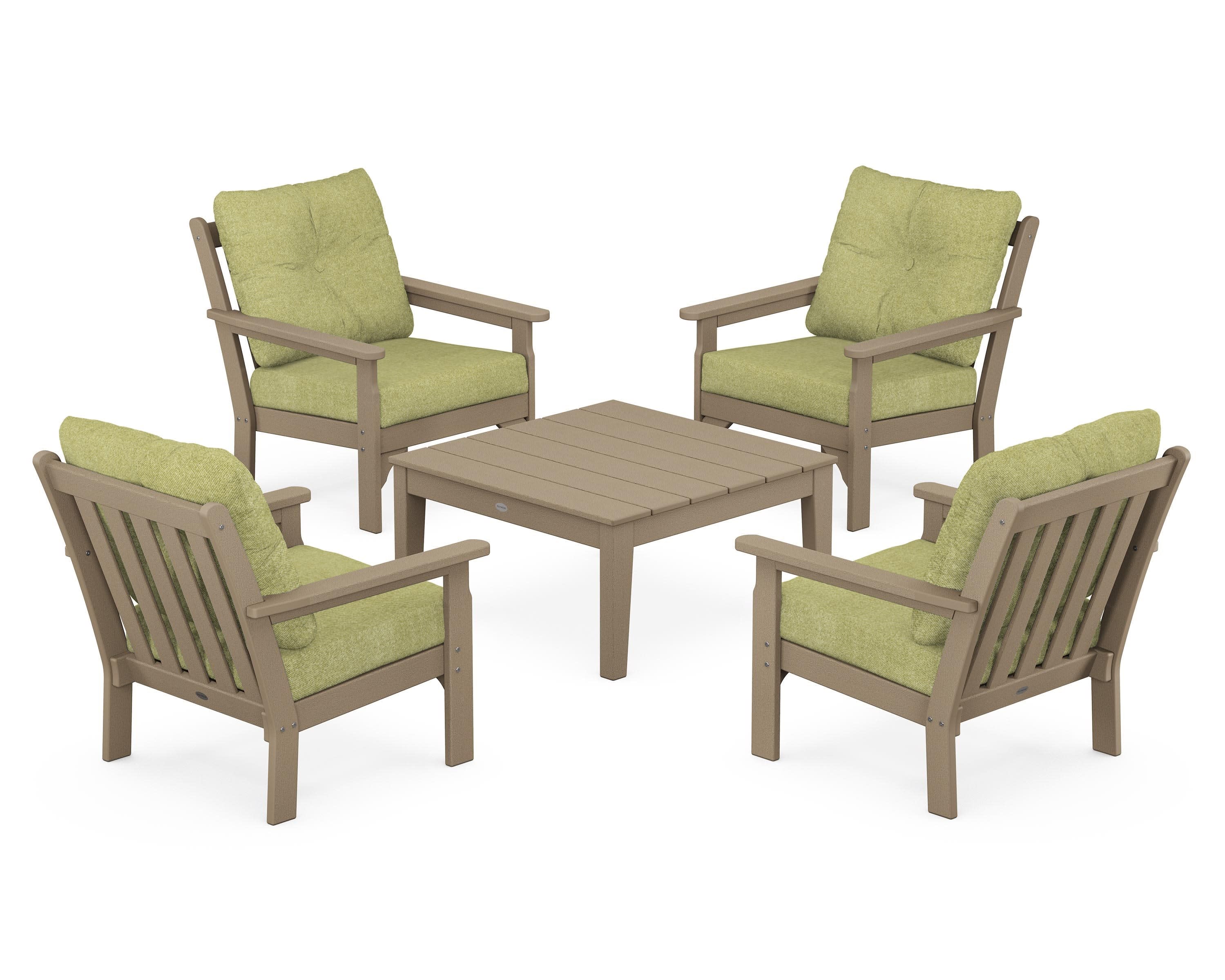 Vineyard 5-Piece Deep Seating Conversation Set in Vintage Sahara / Chartreuse Boucle