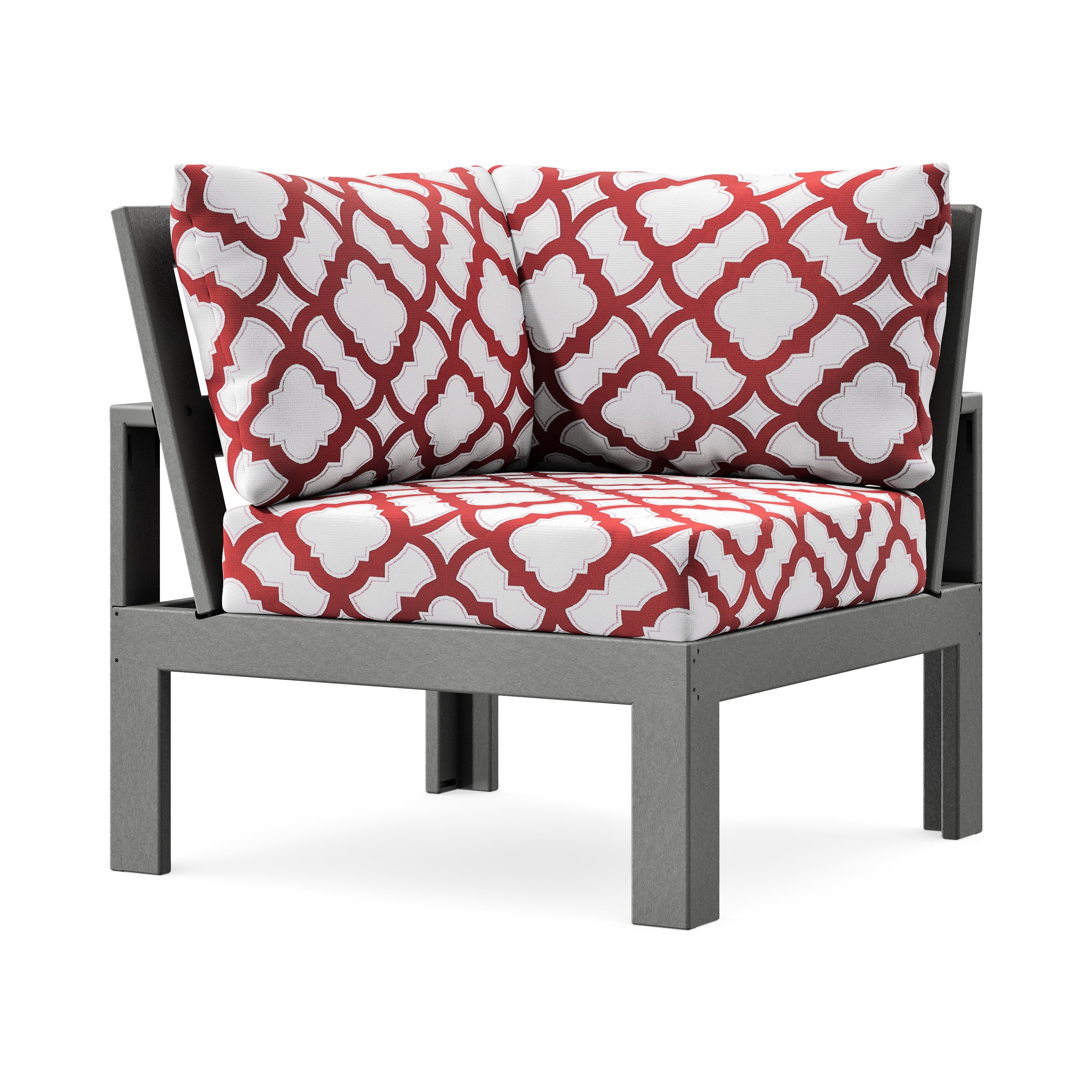 Modular Corner Chair in Slate Grey / Trellis Crimson