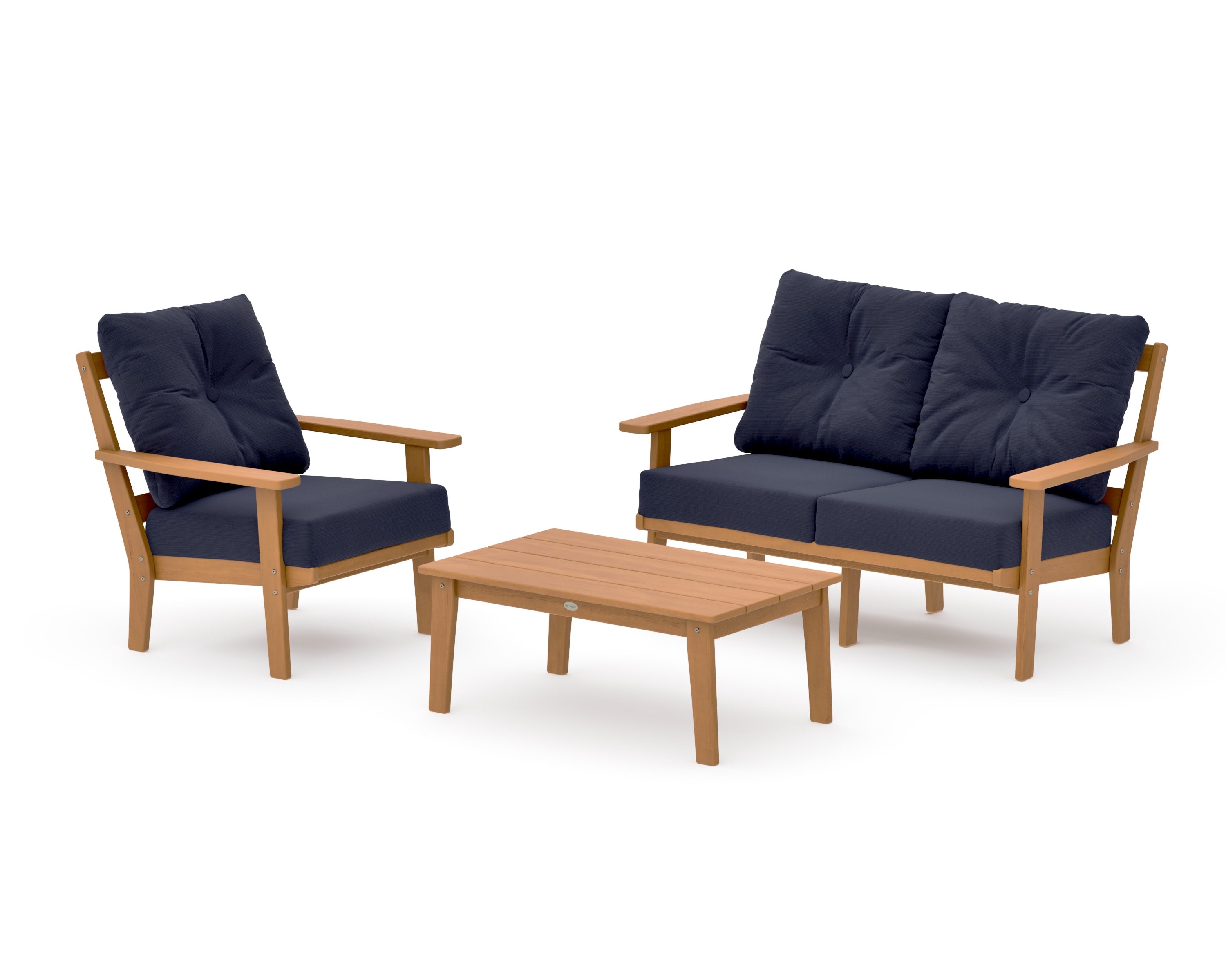 Oxford 3-Piece Deep Seating Set with Loveseat in Natural / Navy Linen