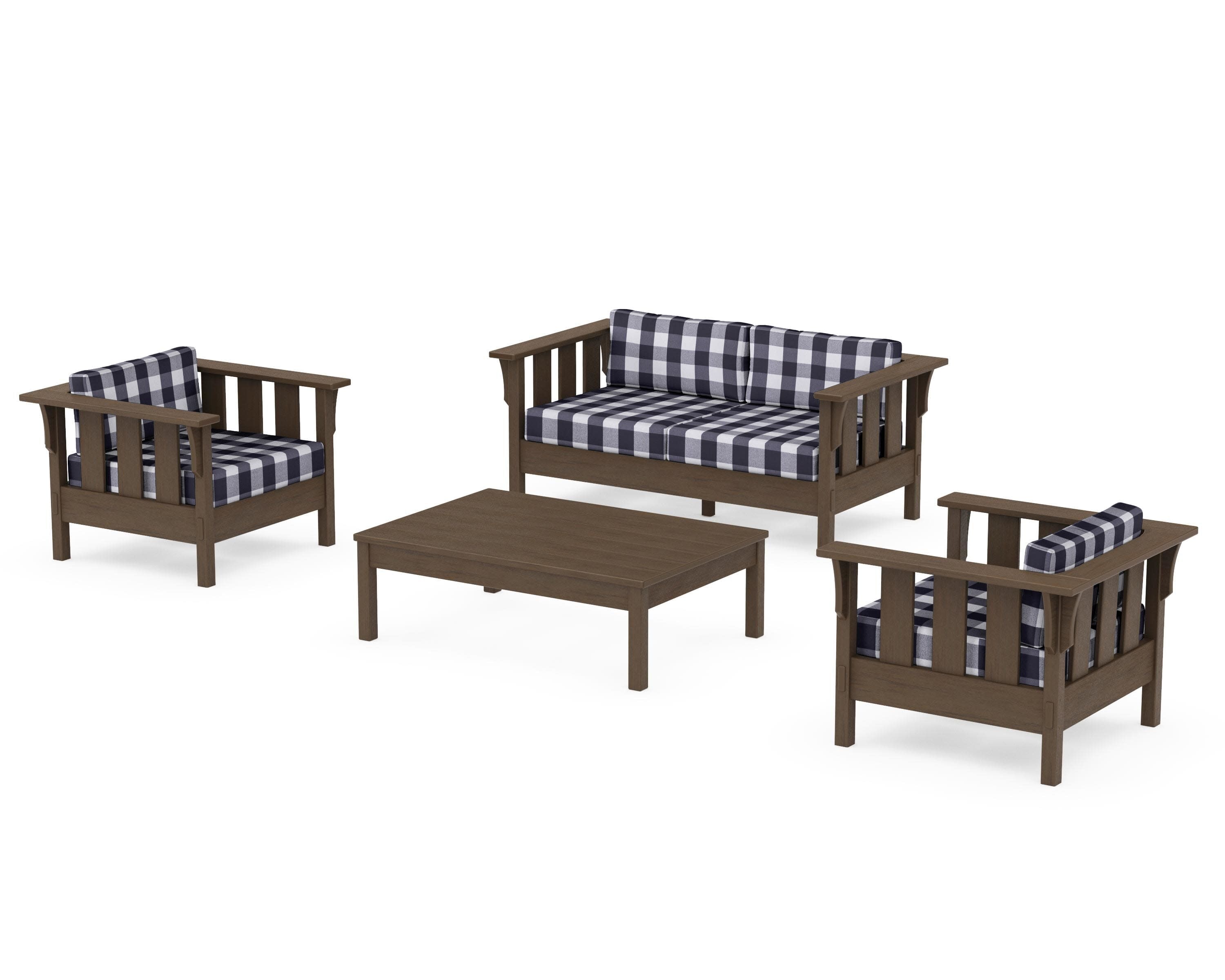 Acadia 4-Piece Deep Seating Set with Loveseat in Kona / Buffalo Plaid Navy