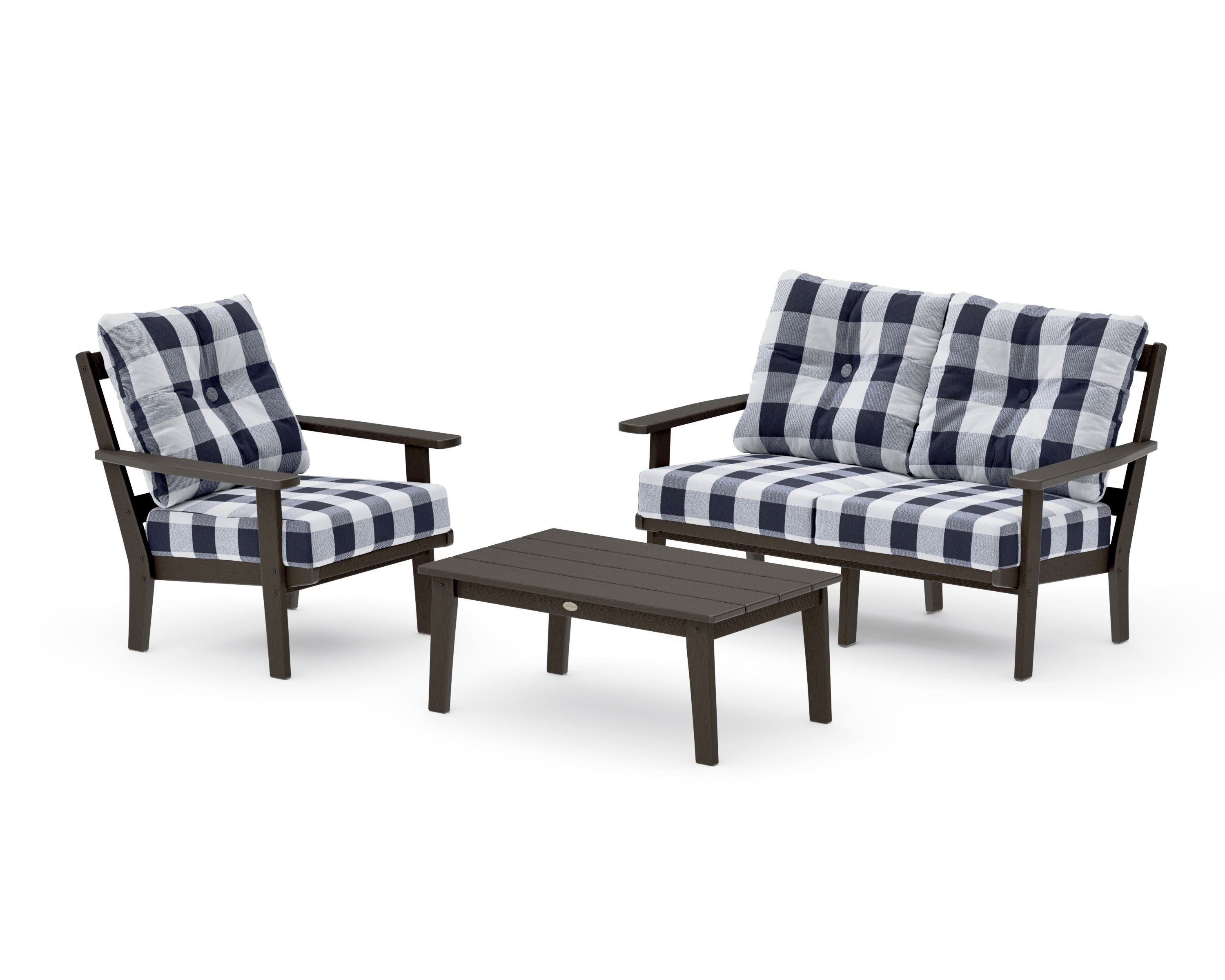 Oxford 3-Piece Deep Seating Set with Loveseat in Vintage Coffee / Buffalo Plaid Navy