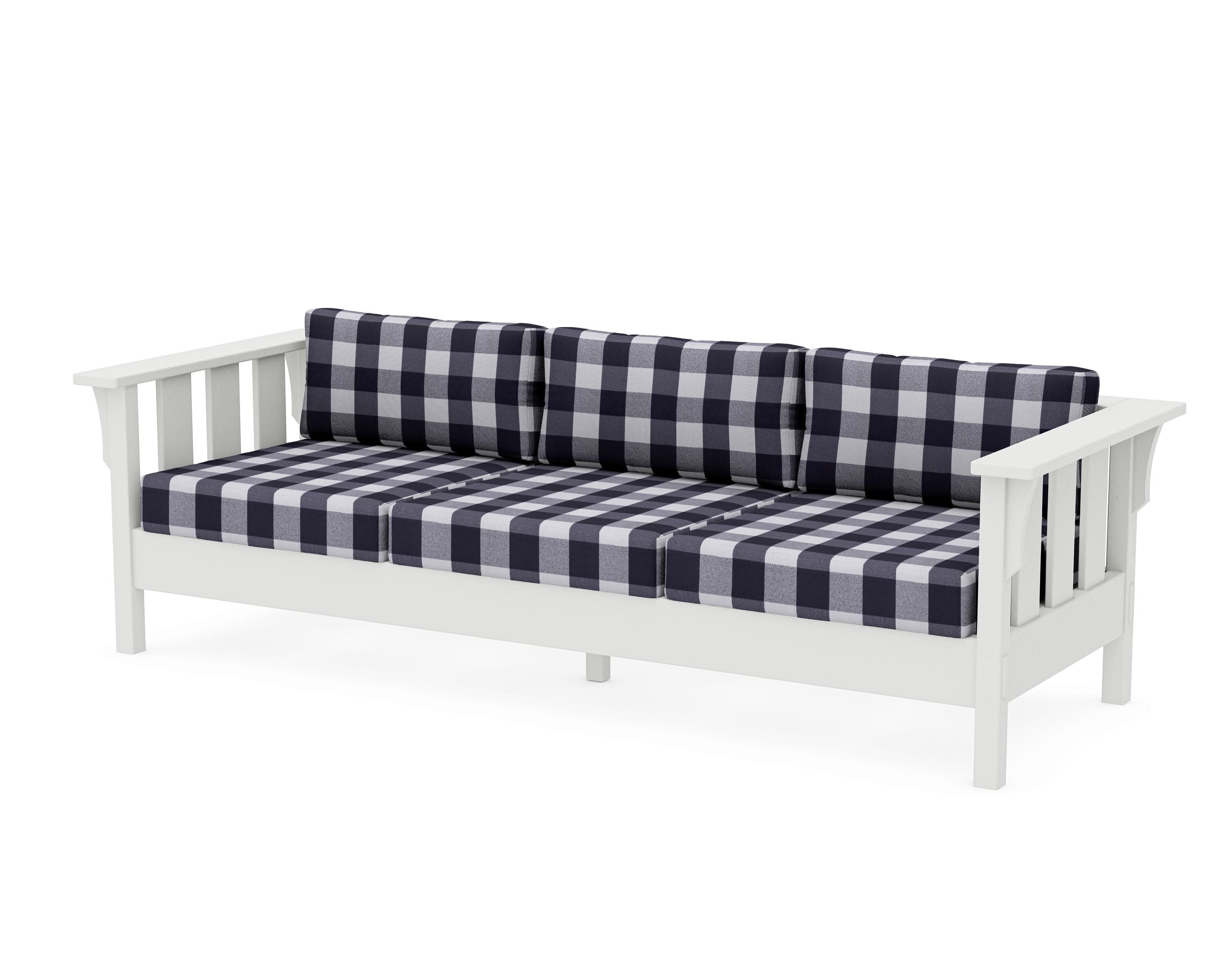 Acadia Deep Seating Sofa in Vintage White / Buffalo Plaid Navy