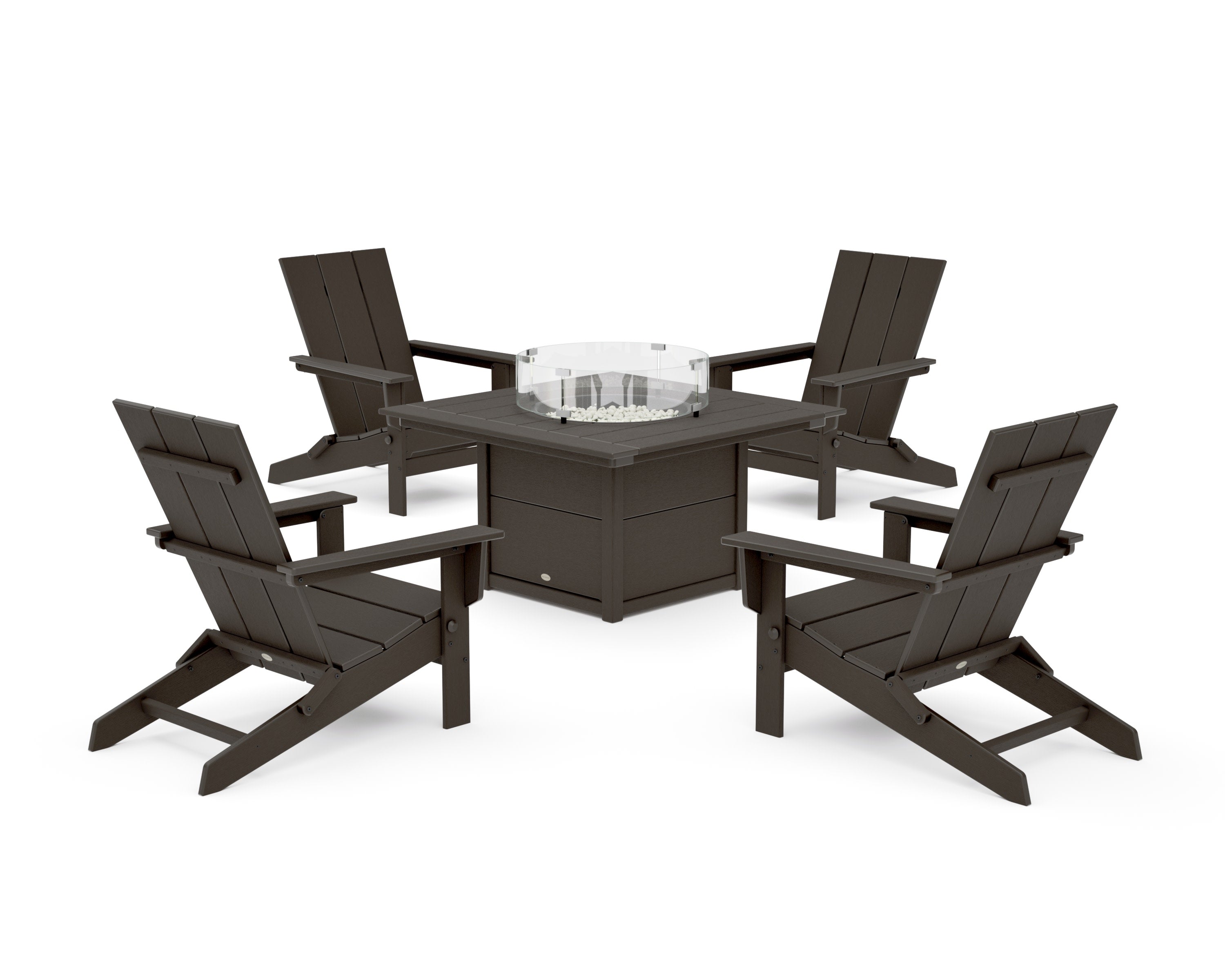 5-Piece Modern Studio Folding Adirondack Conversation Set with Fire Pit Table in Vintage Coffee
