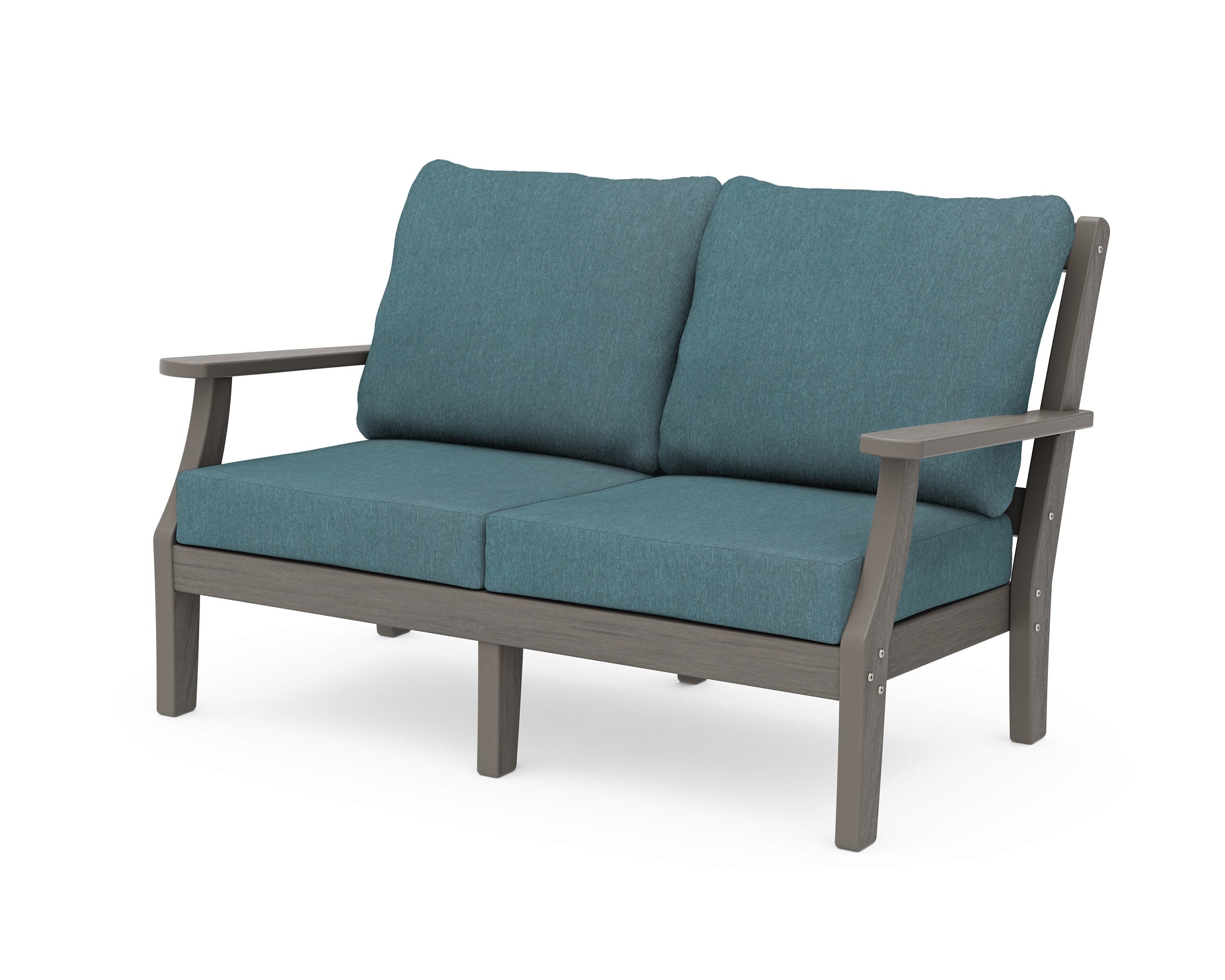 Chinoiserie Deep Seating Loveseat in Driftwood / Ocean Teal