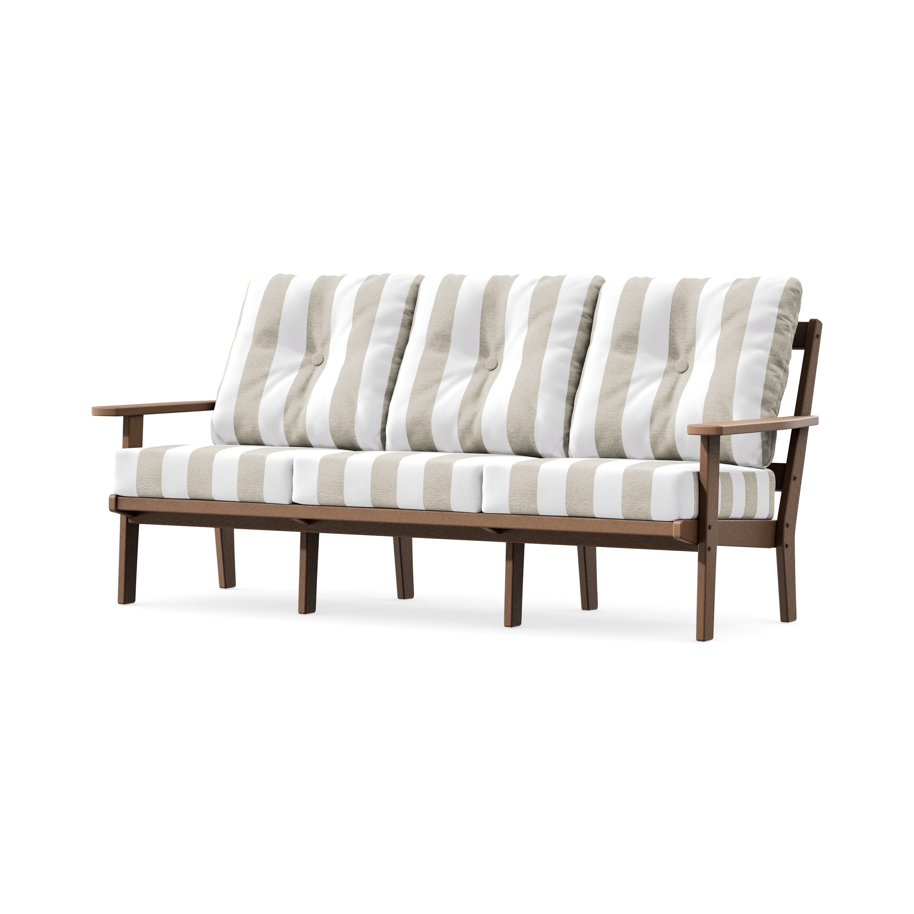 Oxford Deep Seating Sofa in Teak / Cabana Stripe Dune Burlap