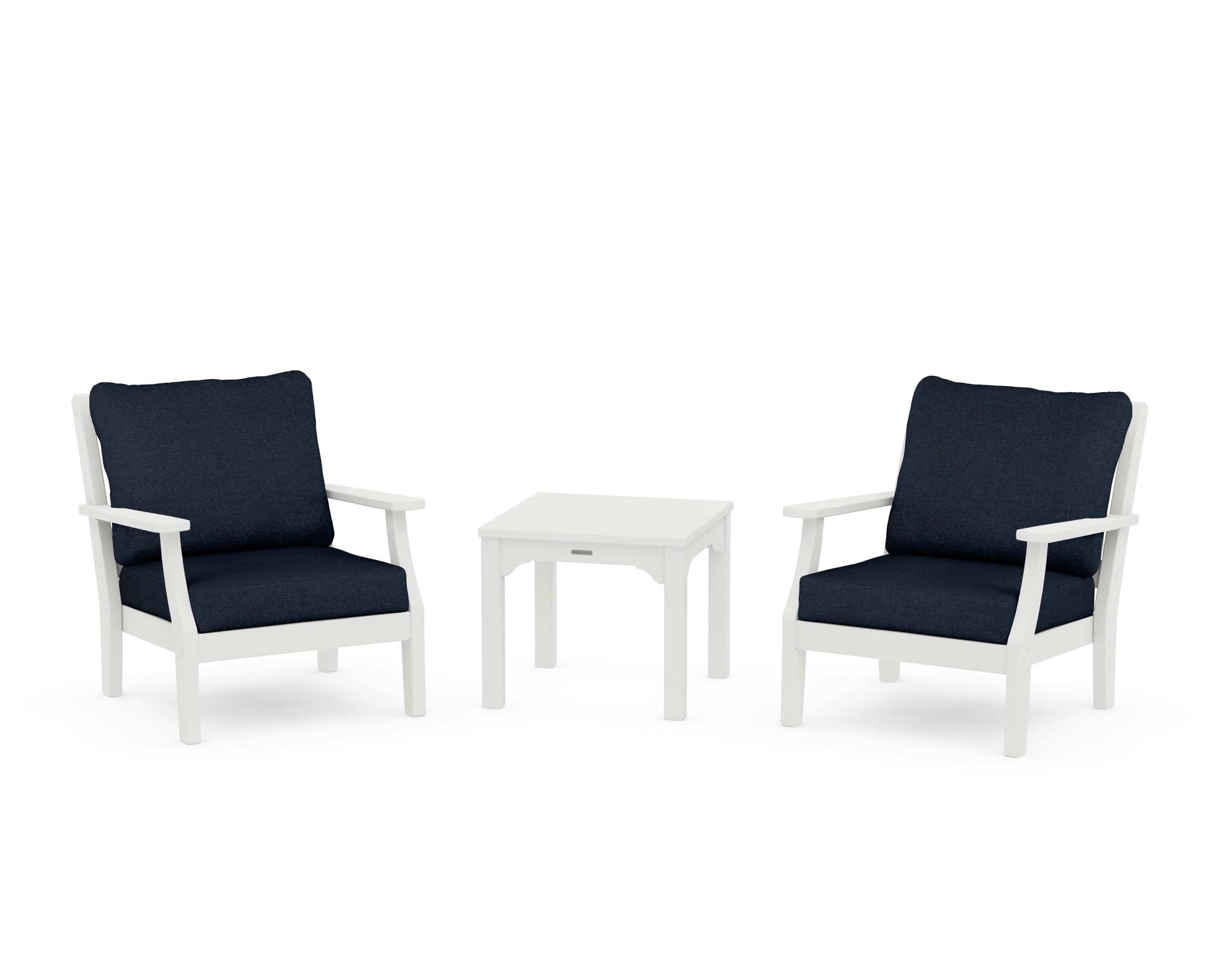 Chinoiserie 3-Piece Deep Seating Set in Vintage White / Marine Indigo