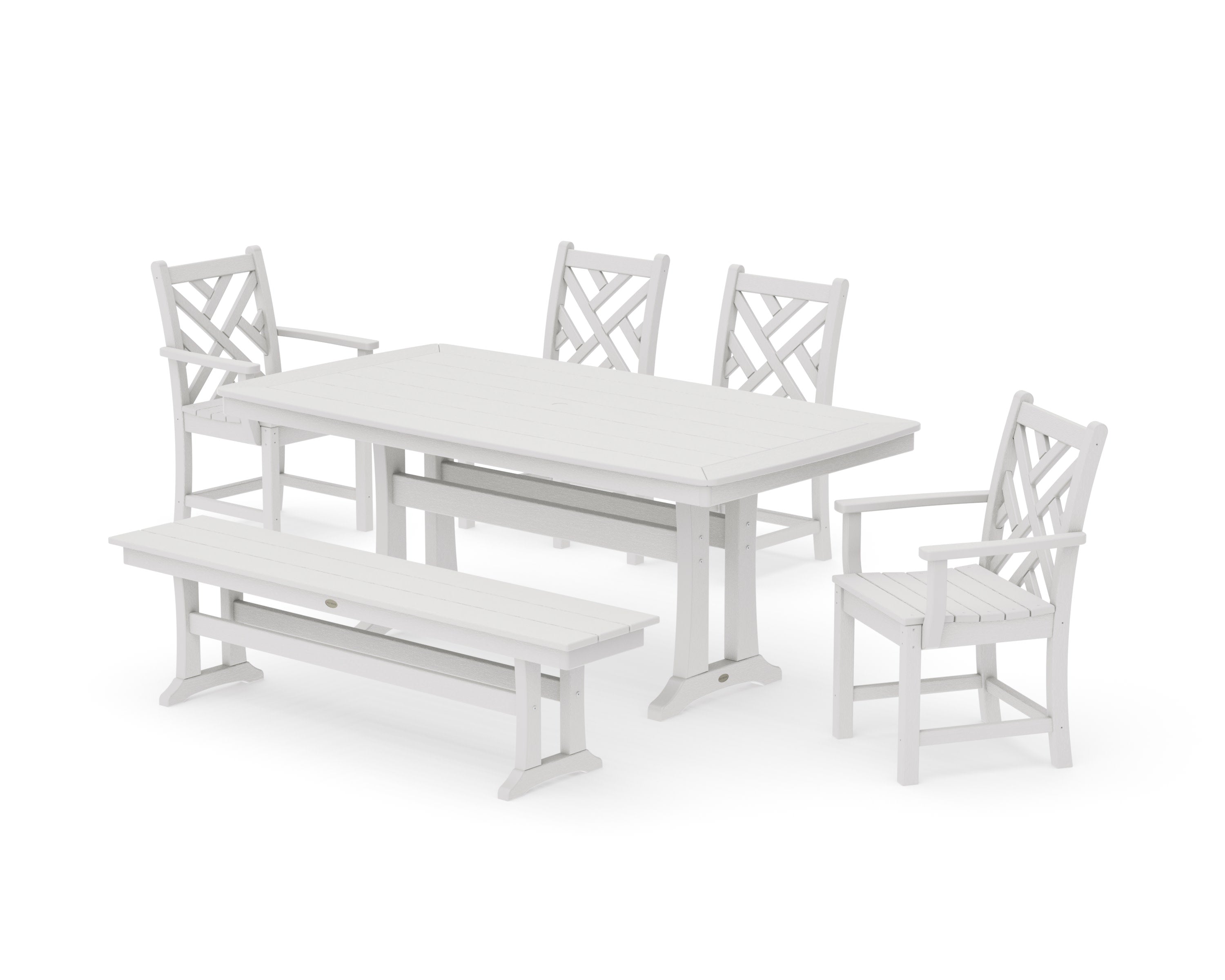 Chippendale 6-Piece Dining Set with Trestle Legs in Vintage White