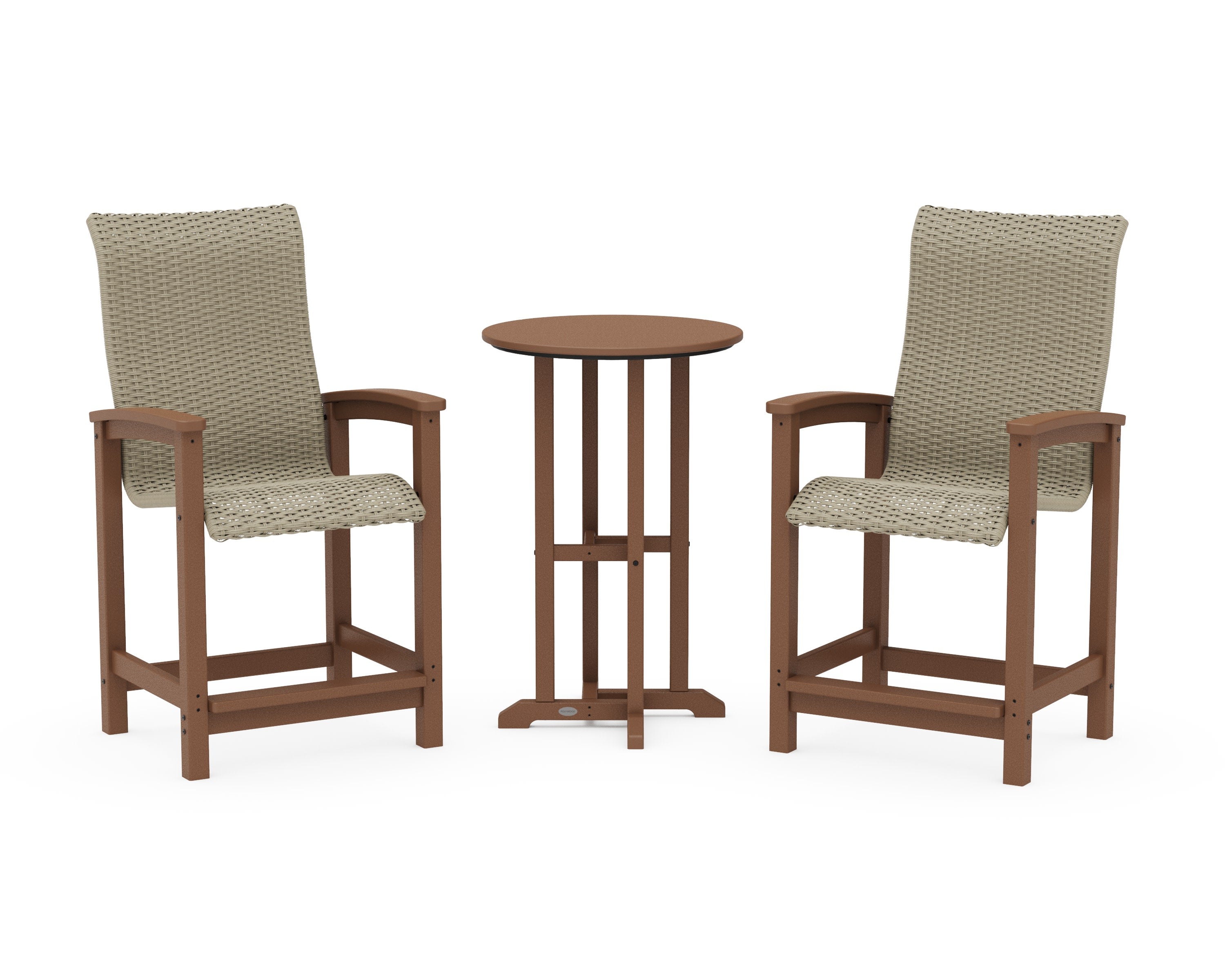Coastal Woven High-Back 3-Piece Farmhouse Counter Set in Teak / Dune Grass