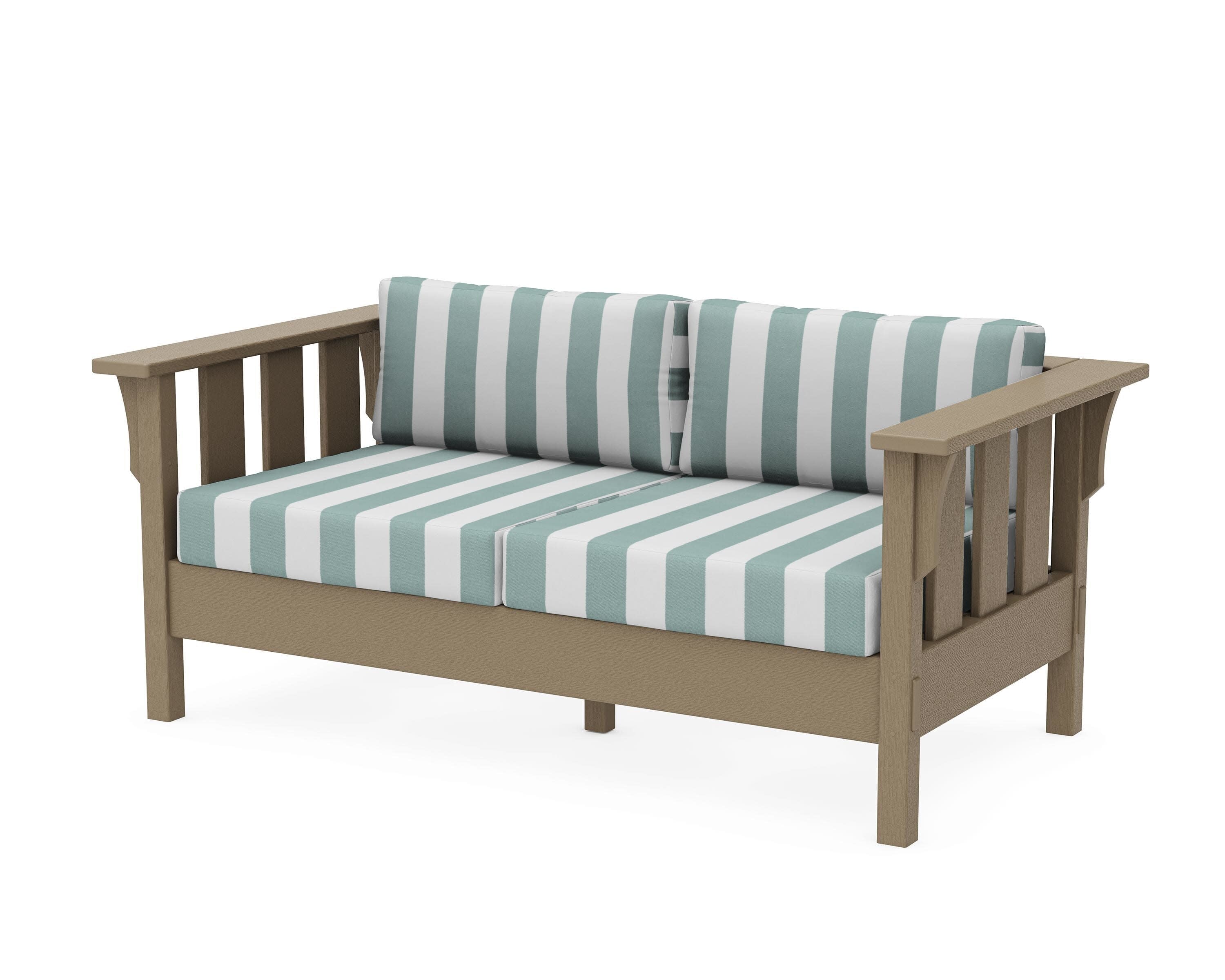 Acadia Deep Seating Loveseat in Vintage Sahara / Cabana Stripe Glacier Spa