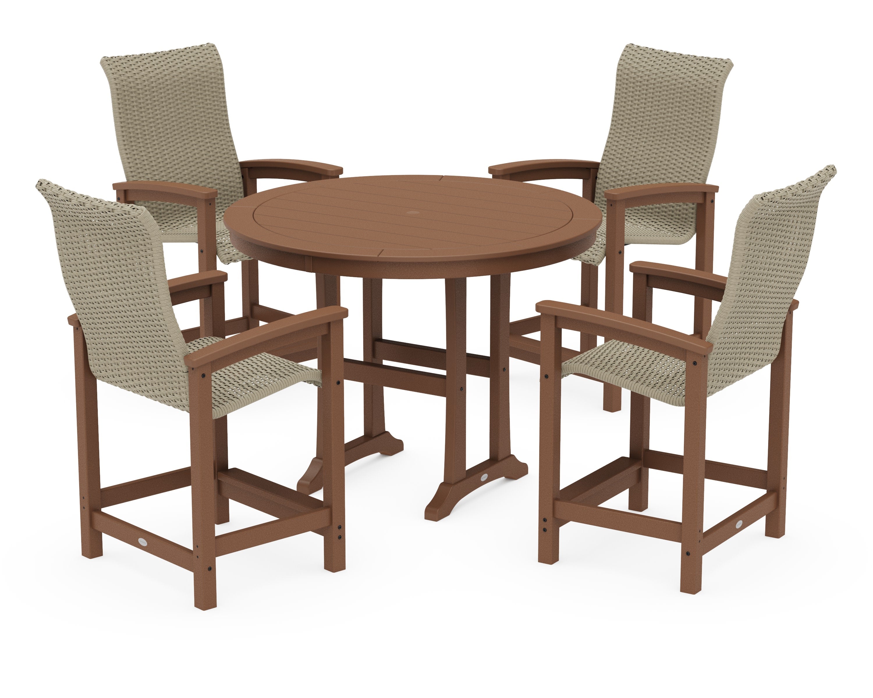Coastal Woven High-Back 5-Piece Round Counter Set in Teak / Dune Grass