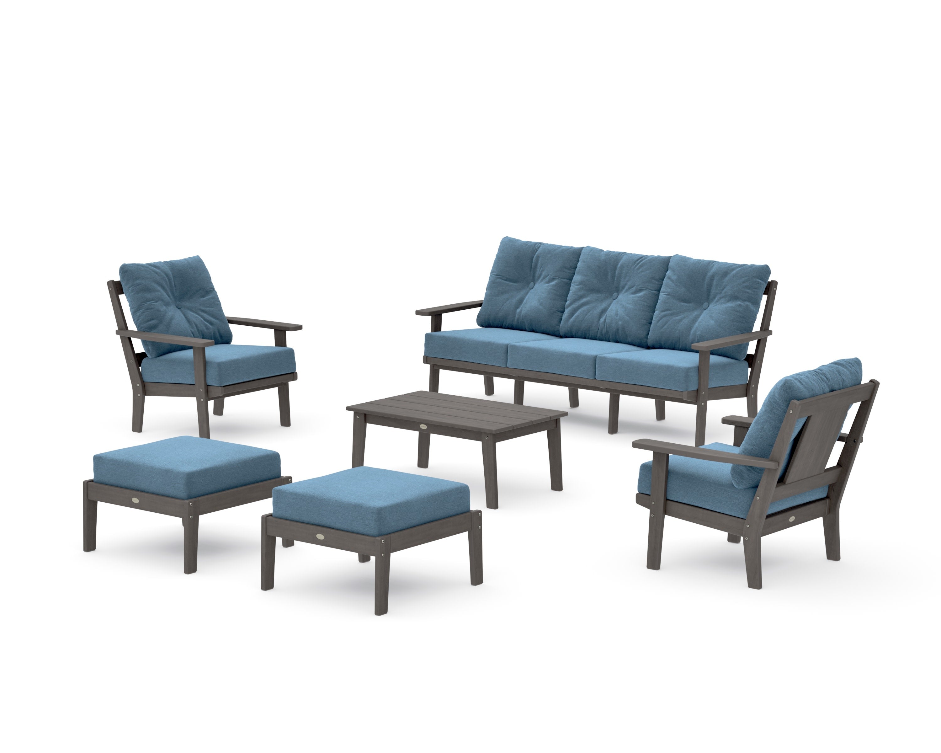 Prairie 6-Piece Lounge Sofa Set in Driftwood / Sky Blue