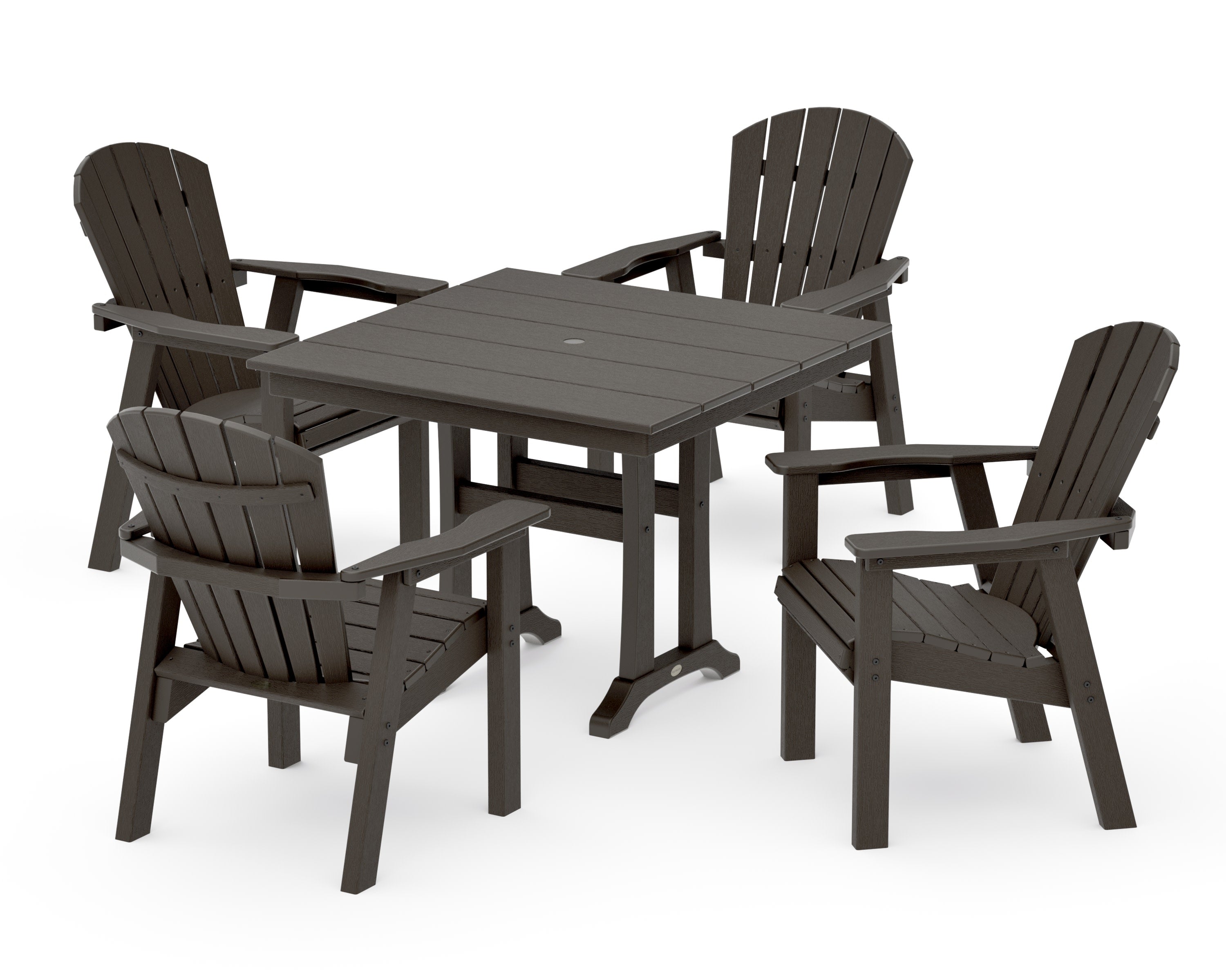 Seashell 5-Piece Farmhouse Dining Set With Trestle Legs in Vintage Coffee