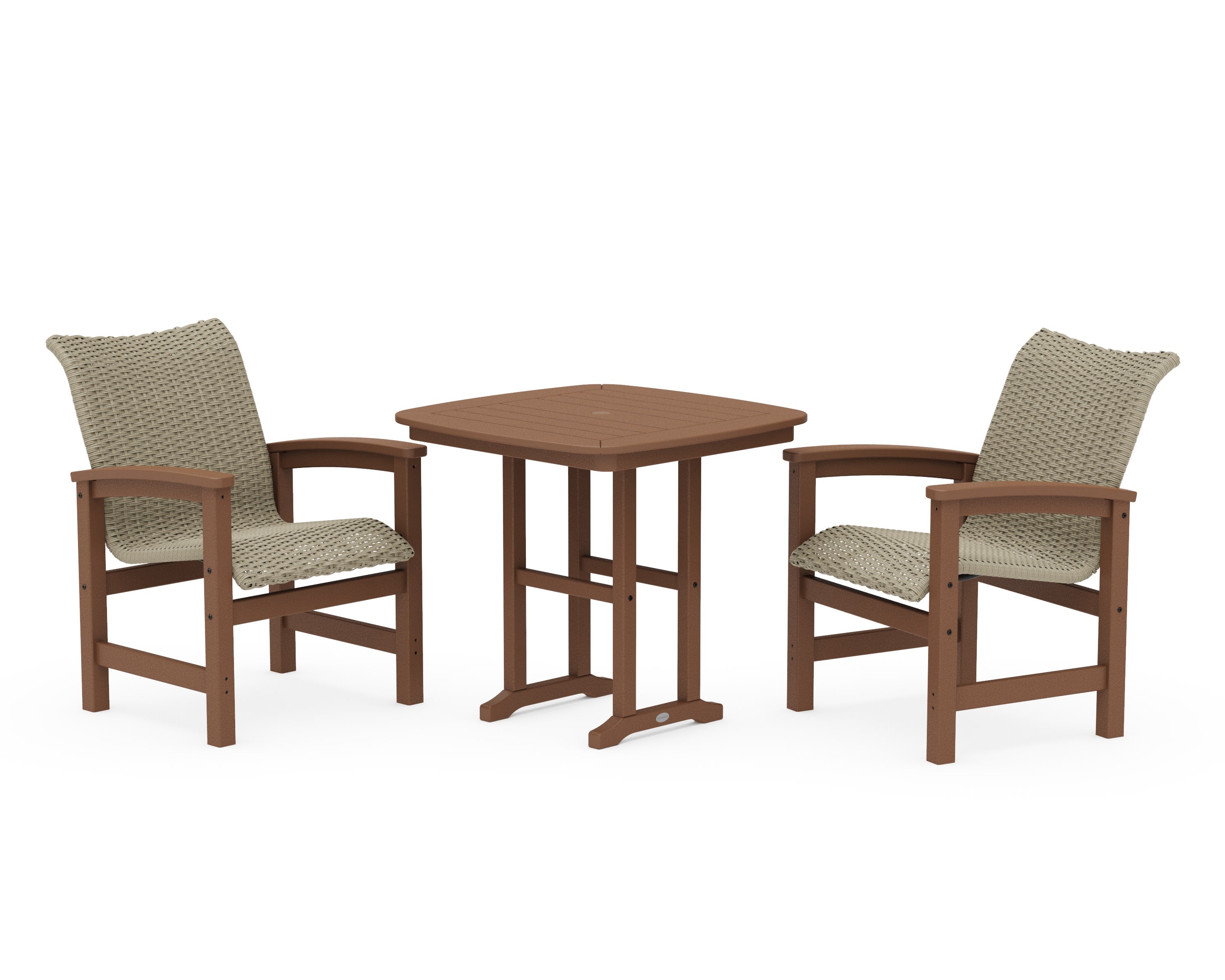 Coastal Woven 3-Piece Dining Set in Teak / Dune Grass