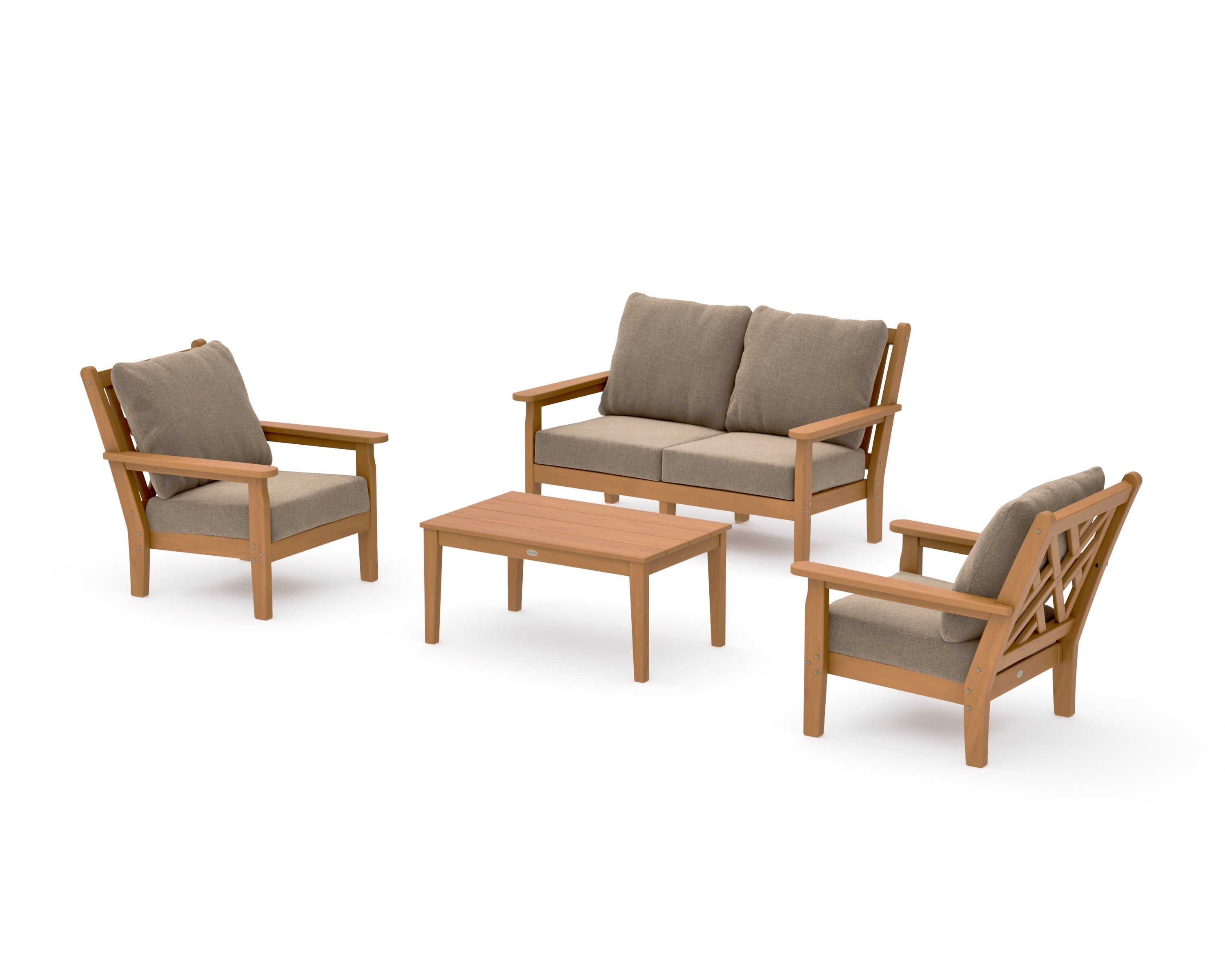 Chippendale 4-Piece Deep Seating Set with Loveseat in Natural / Spiced Burlap