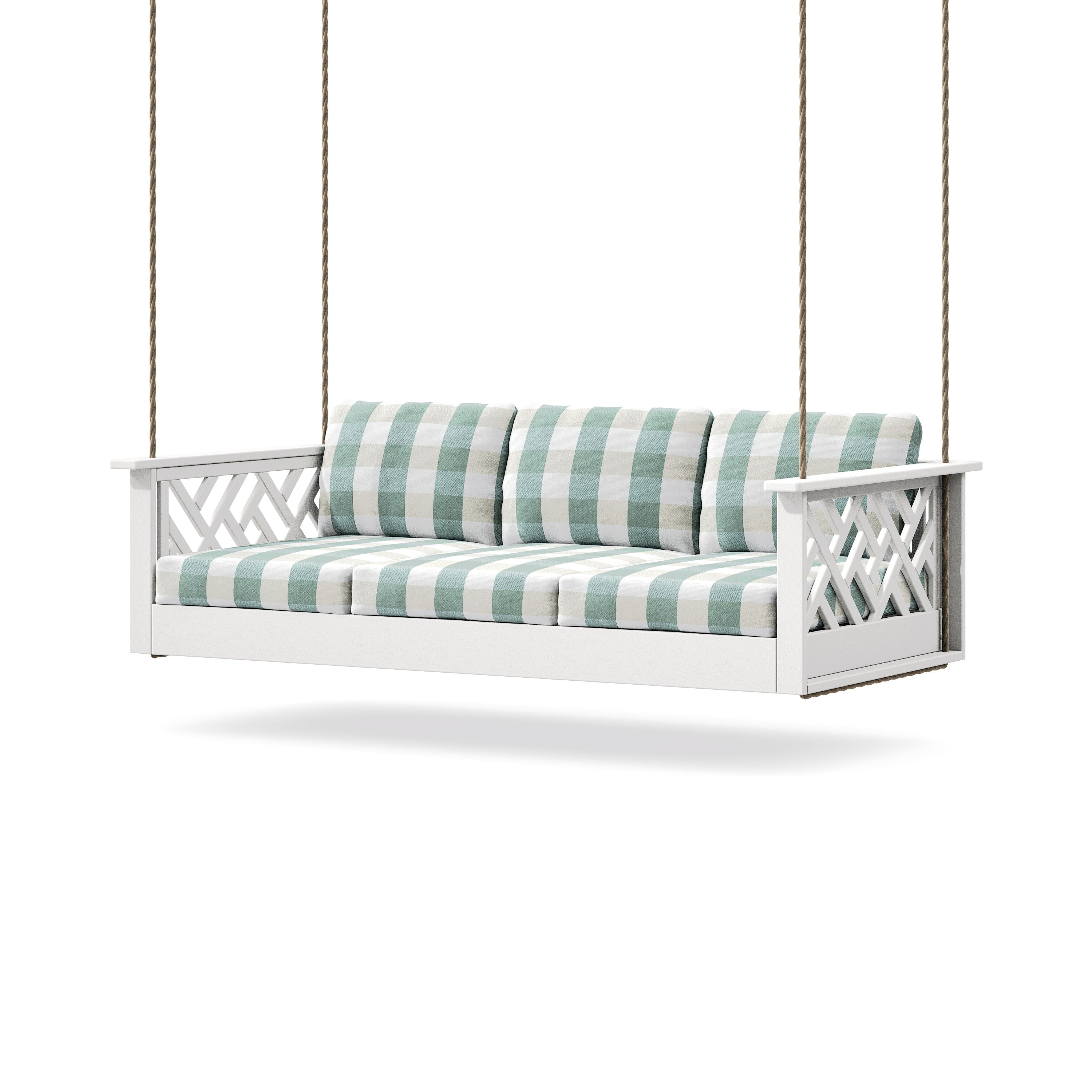 Chippendale Daybed Swing in White / Buffalo Plaid Glacier Spa