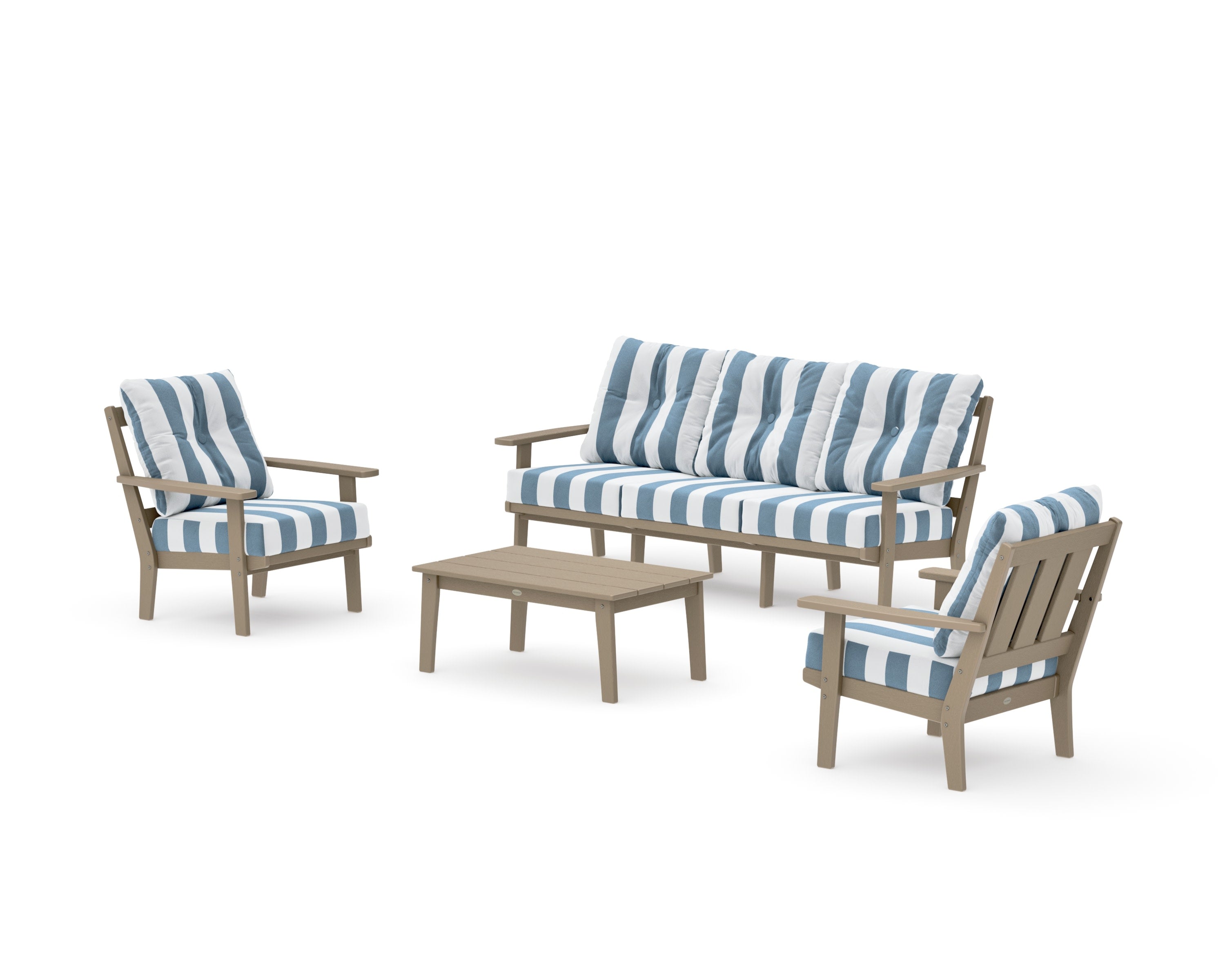 Oxford 4-Piece Deep Seating Set with Sofa in Vintage Sahara / Cabana Stripe Sky Blue