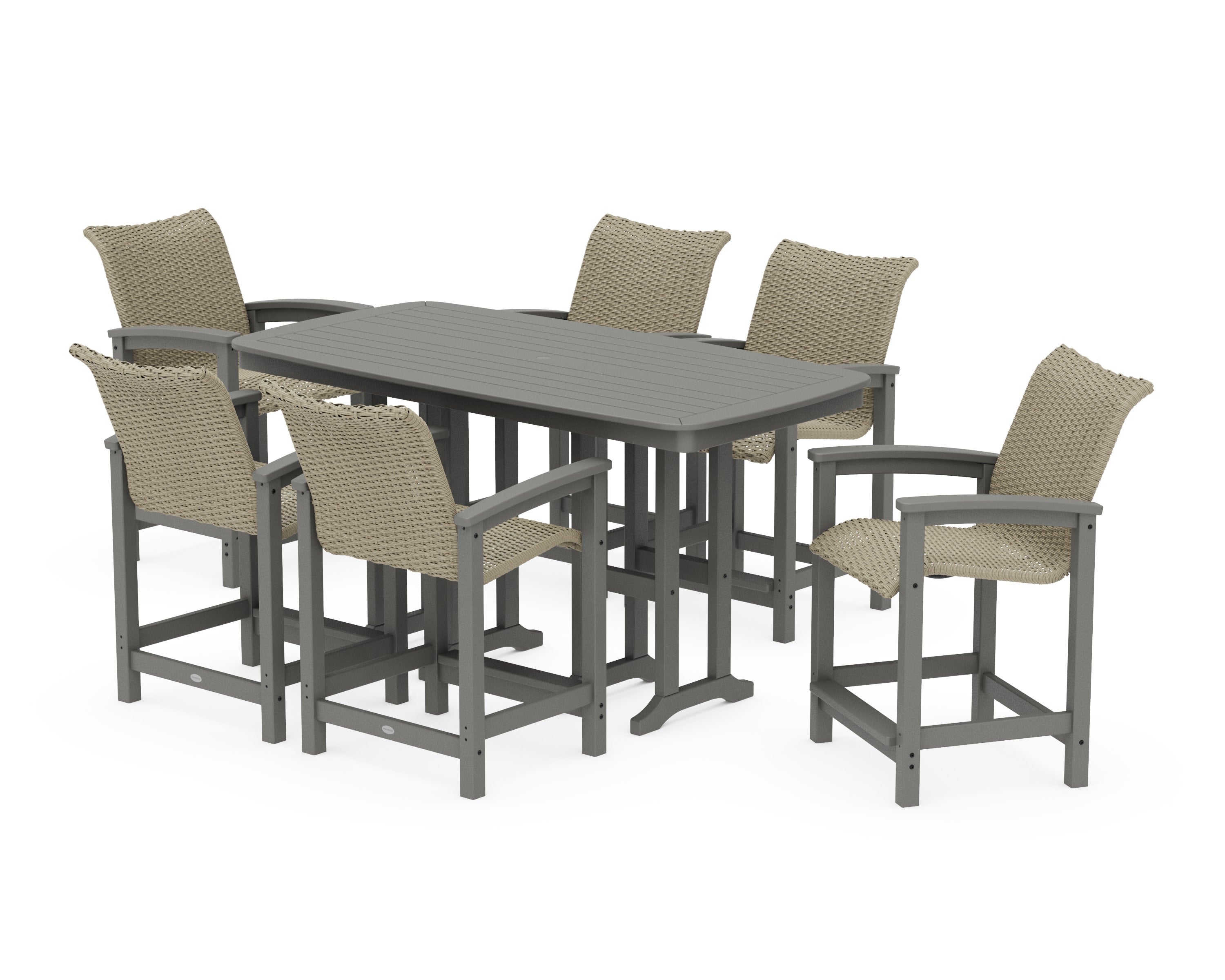 Coastal Woven Arm Chair 7-Piece Counter Set in Slate Grey / Dune Grass
