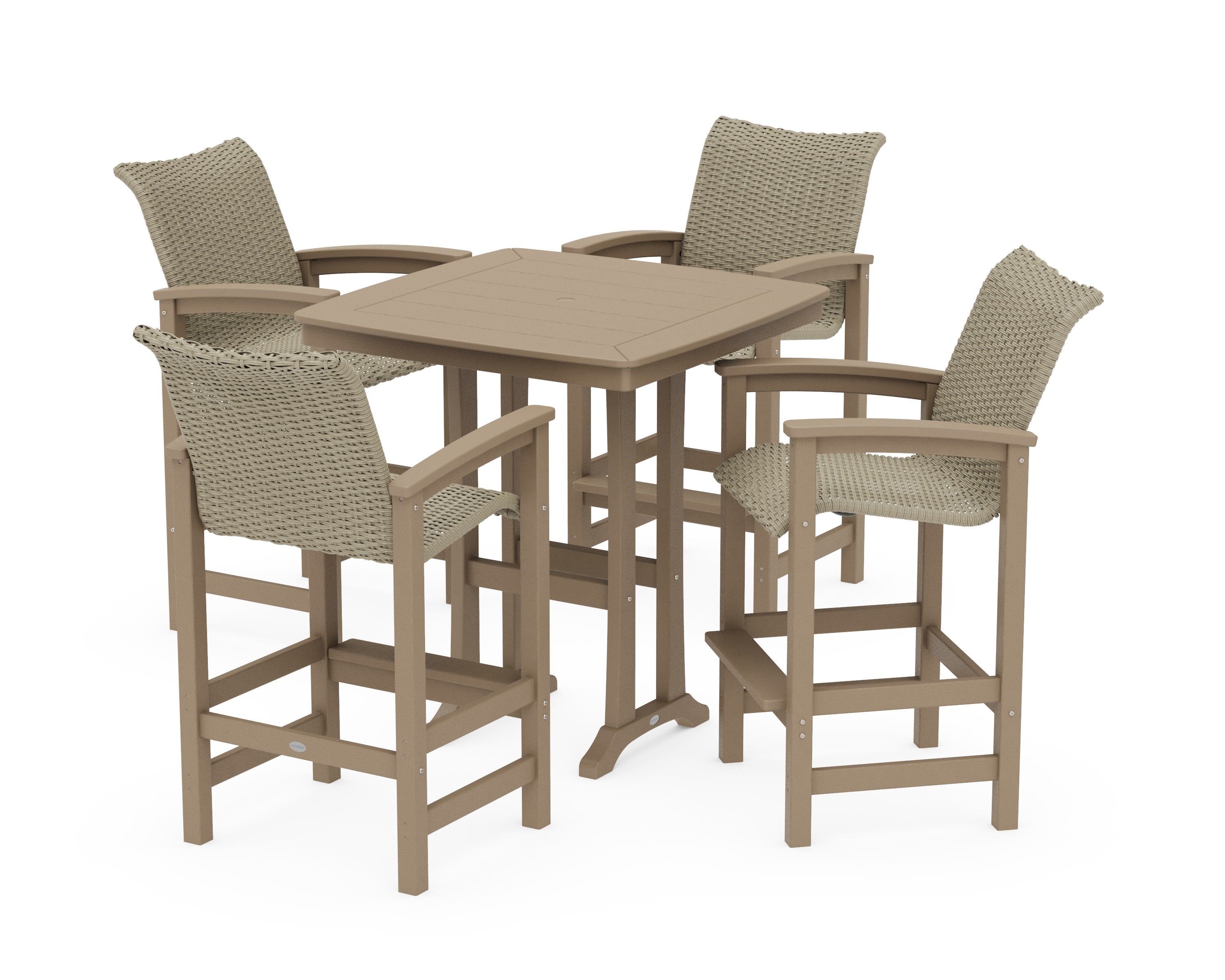 Coastal Woven 5-Piece Bar Set with Trestle Legs in Vintage Sahara / Dune Grass