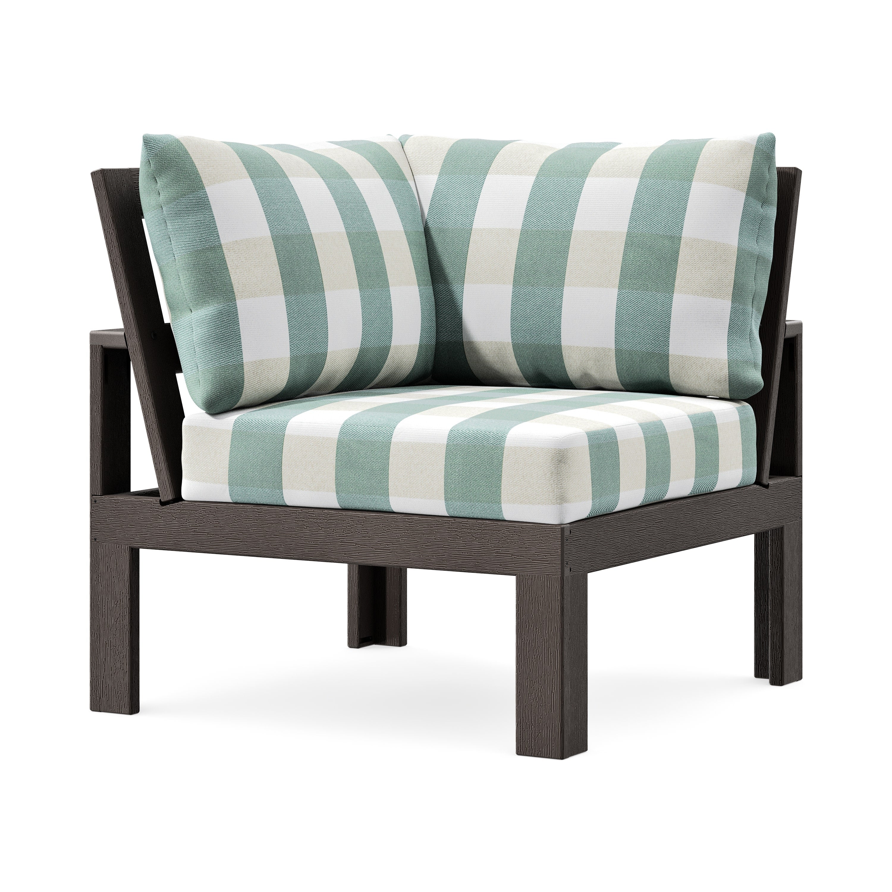 Modular Corner Chair in Vintage Coffee / Buffalo Plaid Glacier Spa