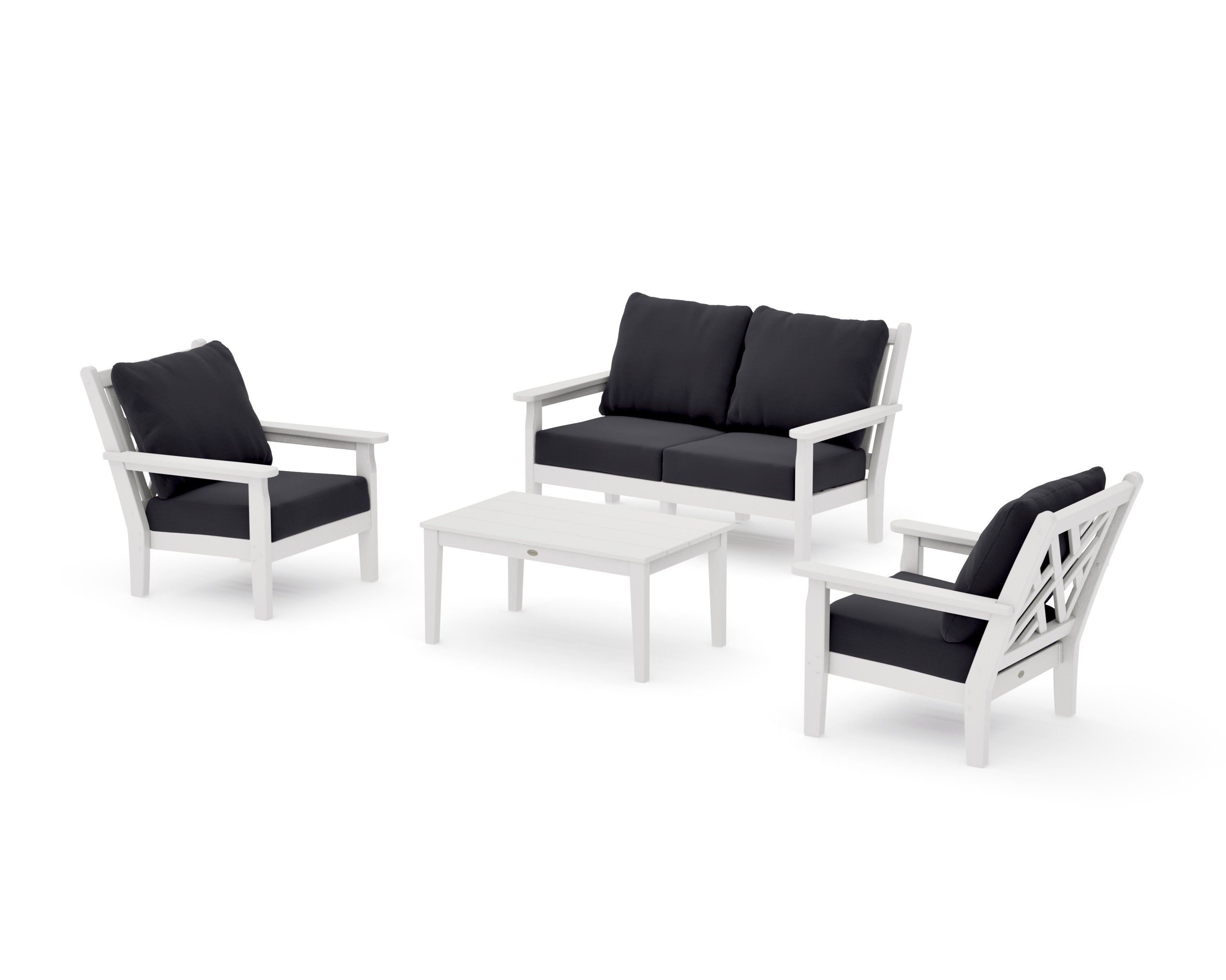 Chippendale 4-Piece Deep Seating Set with Loveseat in Vintage White / Midnight Linen
