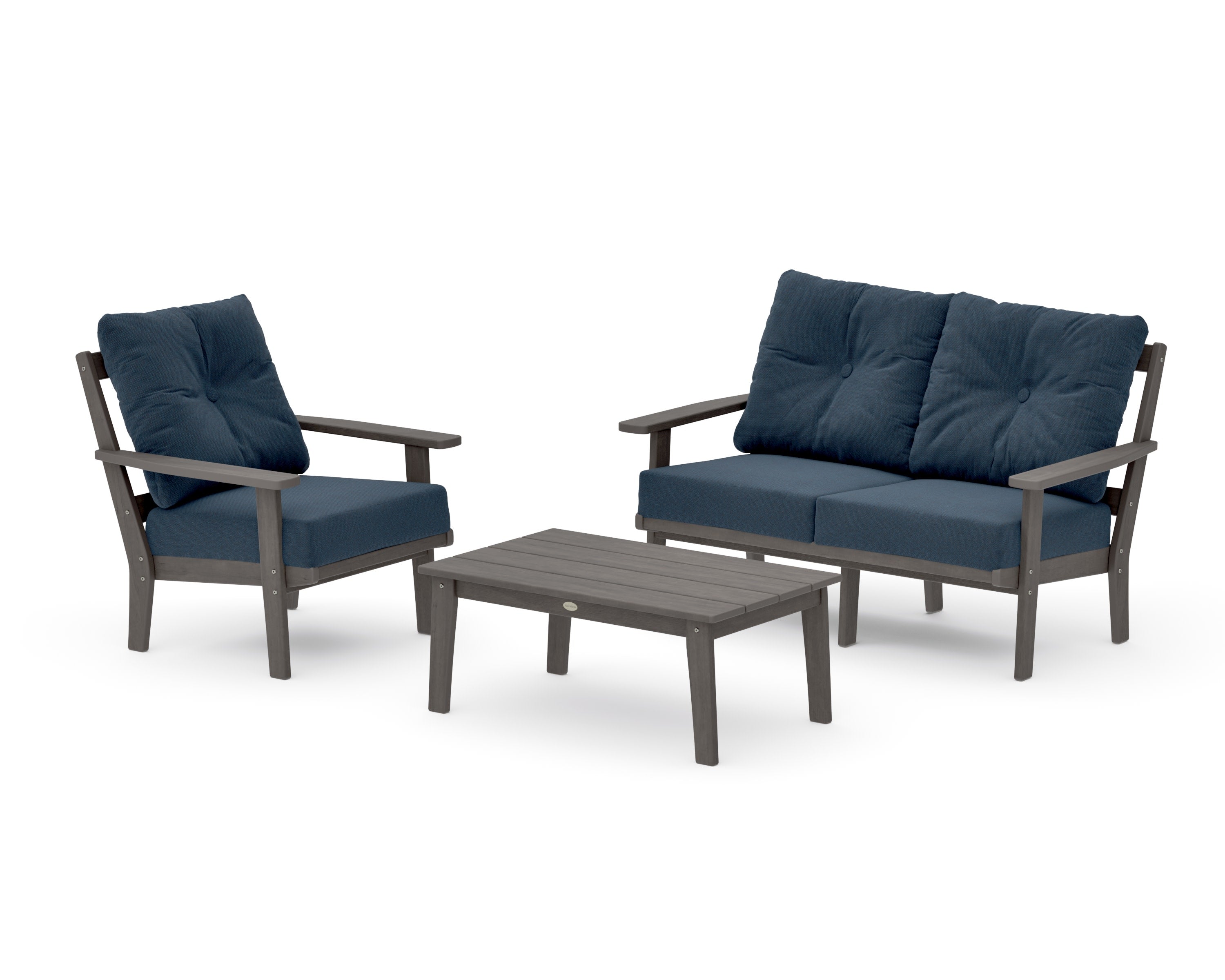 Oxford 3-Piece Deep Seating Set with Loveseat in Driftwood / Marine Indigo