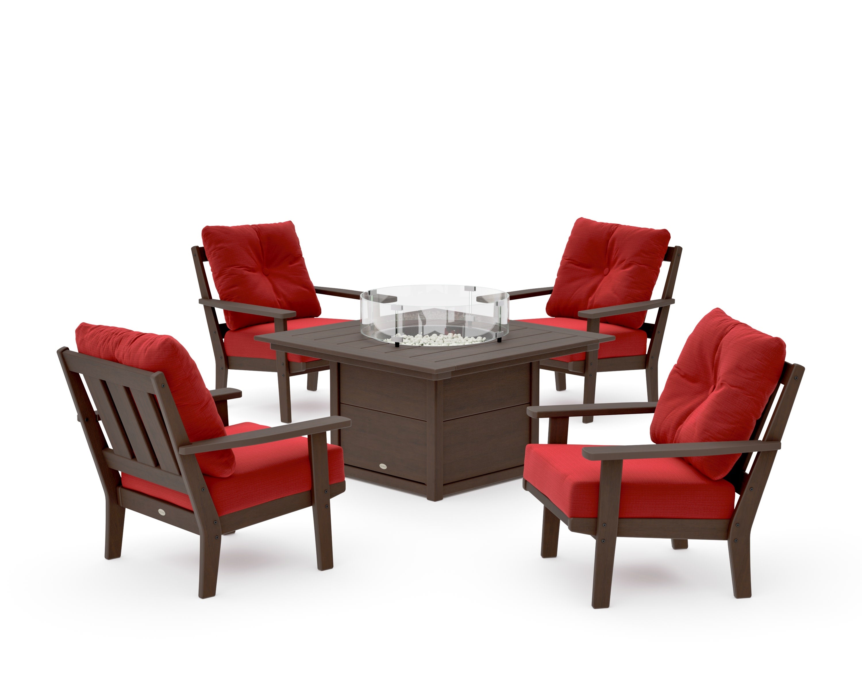 Oxford 5-Piece Deep Seating Set with Fire Pit Table in Kona / Crimson Linen